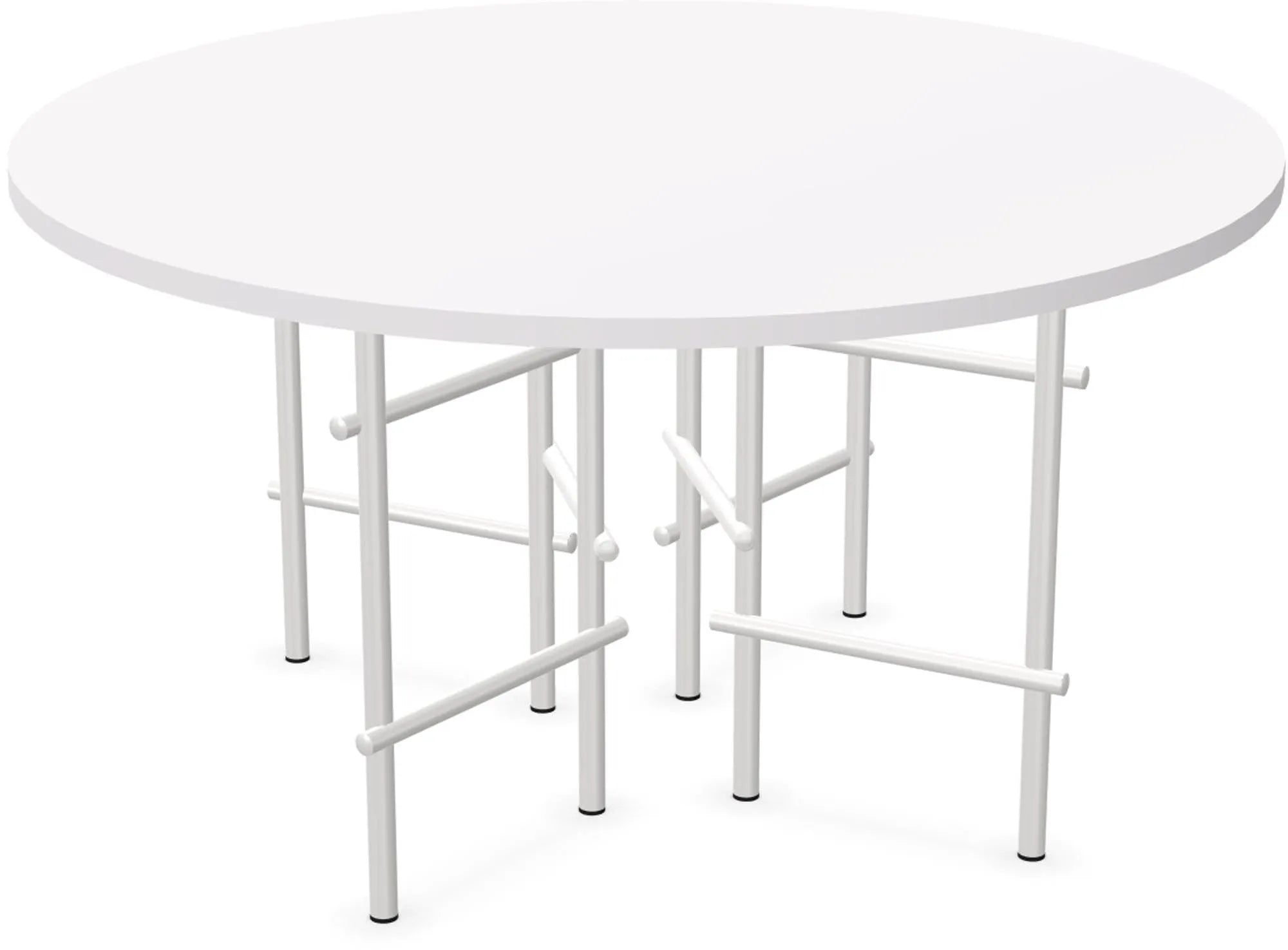 Der RAMI round Tisch von Infiniti Design ist ein modularer, individueller Tisch mit klaren Linien aus lackiertem Stahl, flexibel anpassbar.