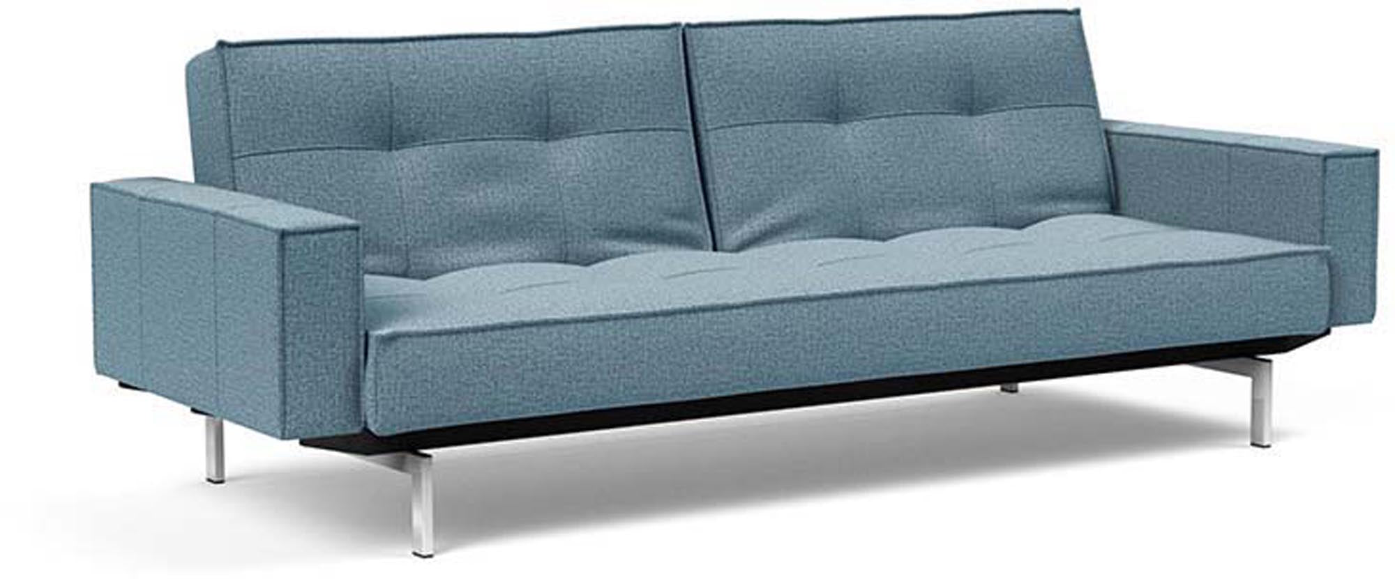 Erleben Sie das vielseitige Splitback Sofabett 115 Chrom mit Armlehnen von Innovation Living – perfekt für modernes Wohnen und gemütliche Übernachtungen.