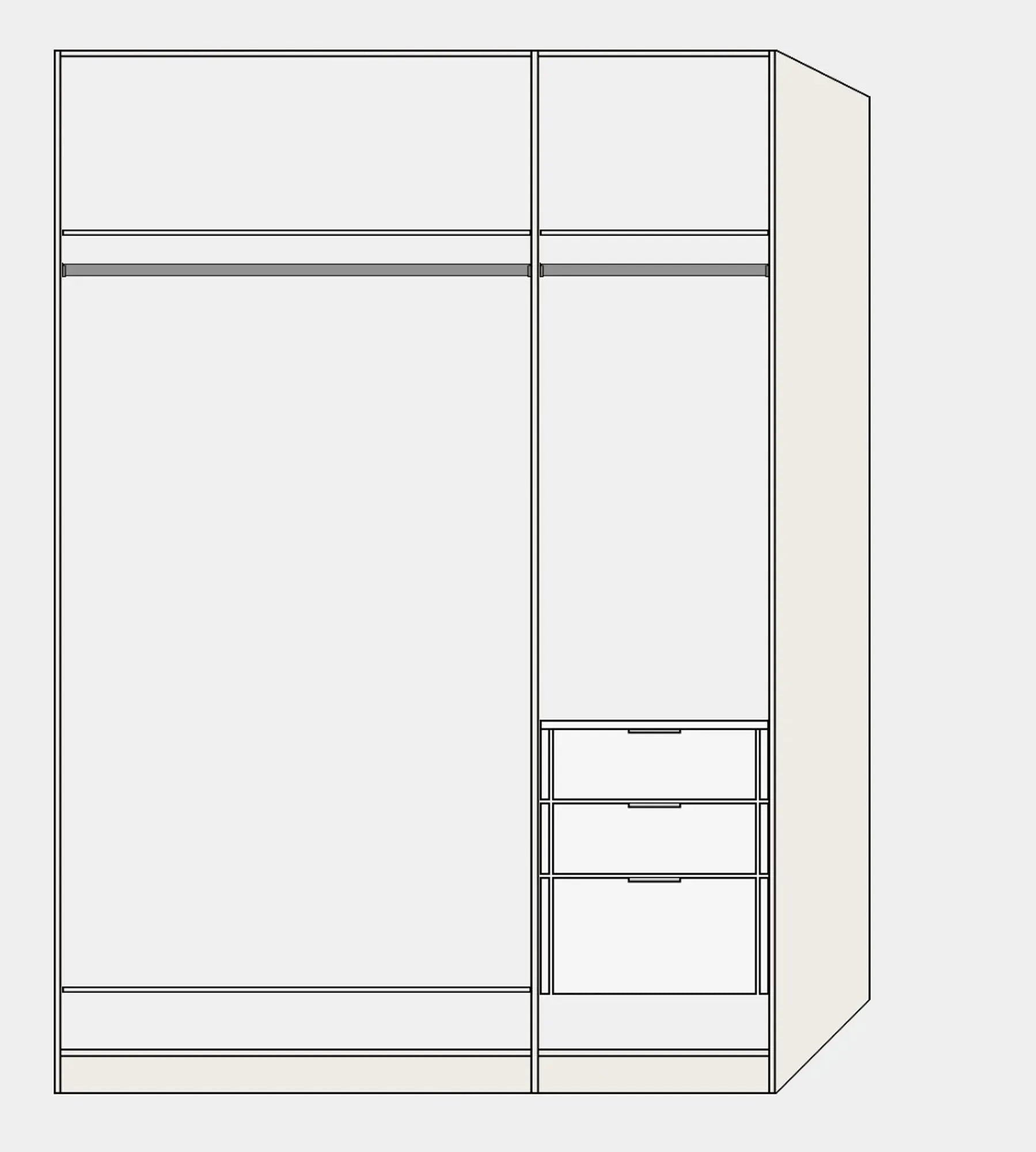 Jutzler Drehtürenschrank 3-türig in Cremeweiß mit praktischem Zubehör.