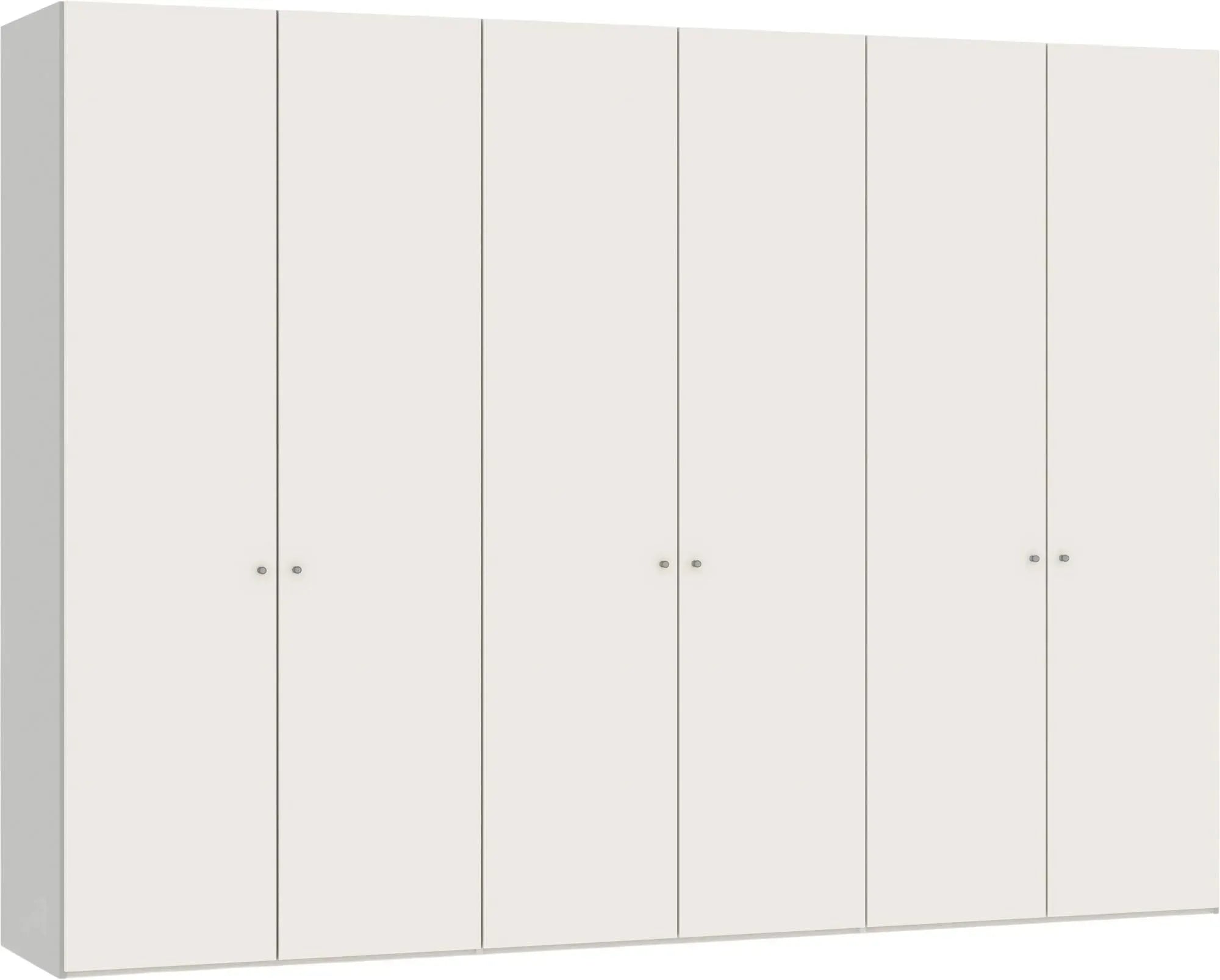 Stilvoller 6-türiger Drehtürenschrank in Cremeweiß mit Zubehör.