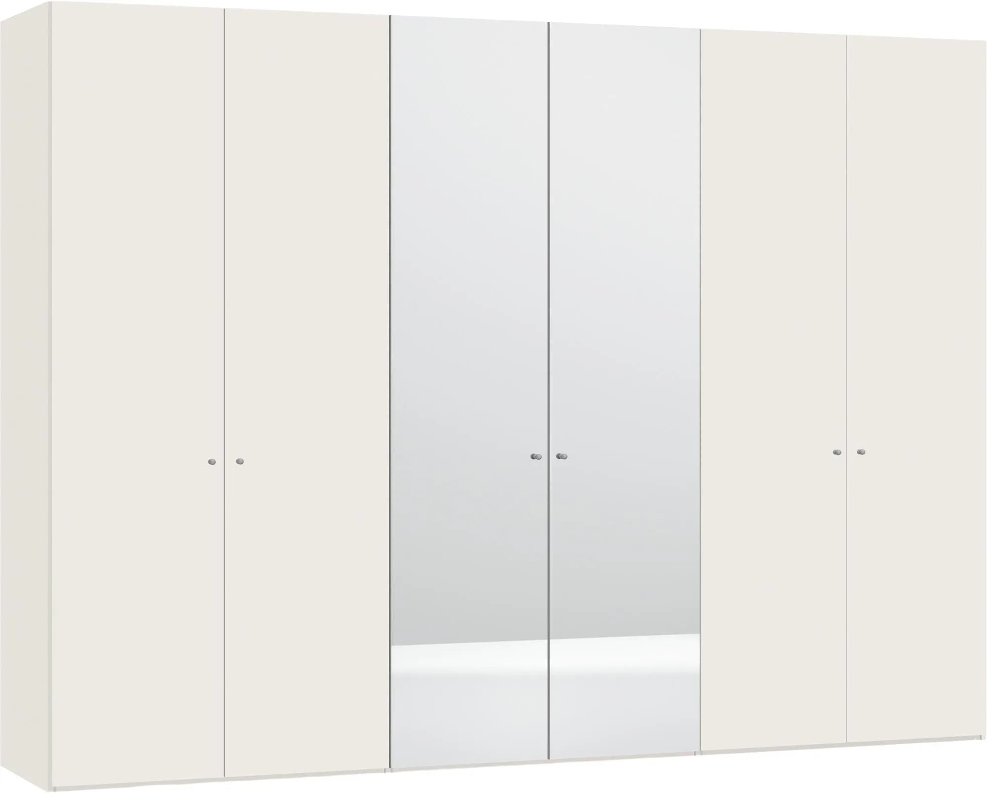 Eleganter 6-türiger Jutzler Schrank in Cremeweiß mit Spiegeln.