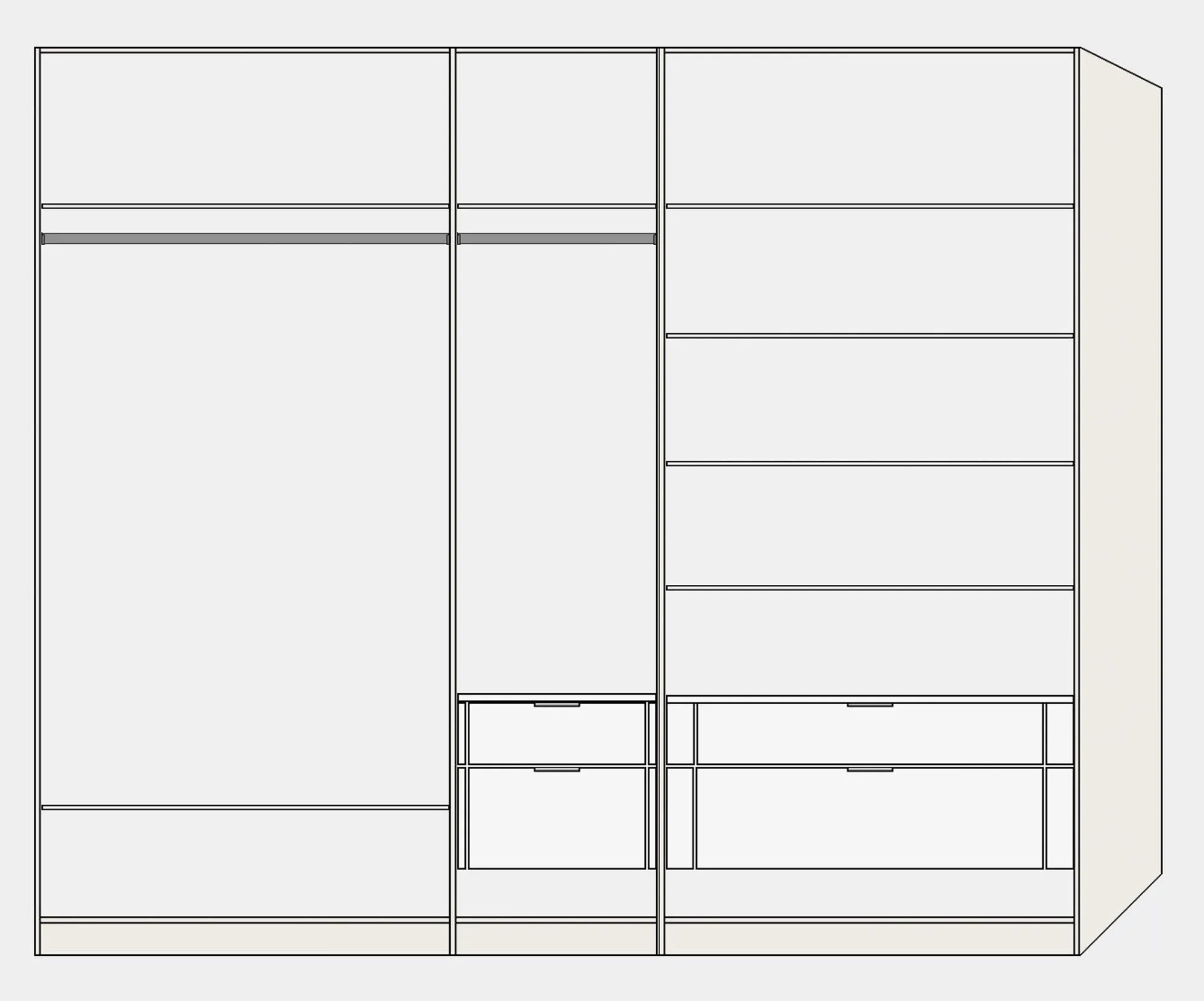 Eleganter 5-türiger Jutzler Schrank in Cremeweiß mit Spiegelakzenten.