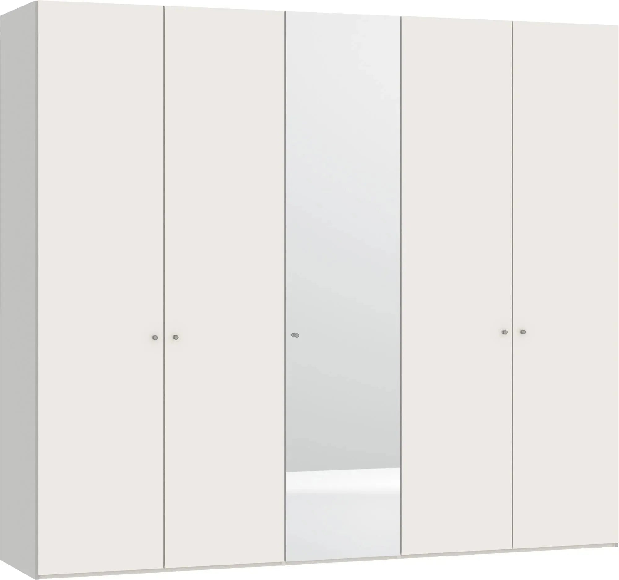 Jutzler 5-türiger Drehtürenschrank in Cremeweiß mit Spiegelzubehör.