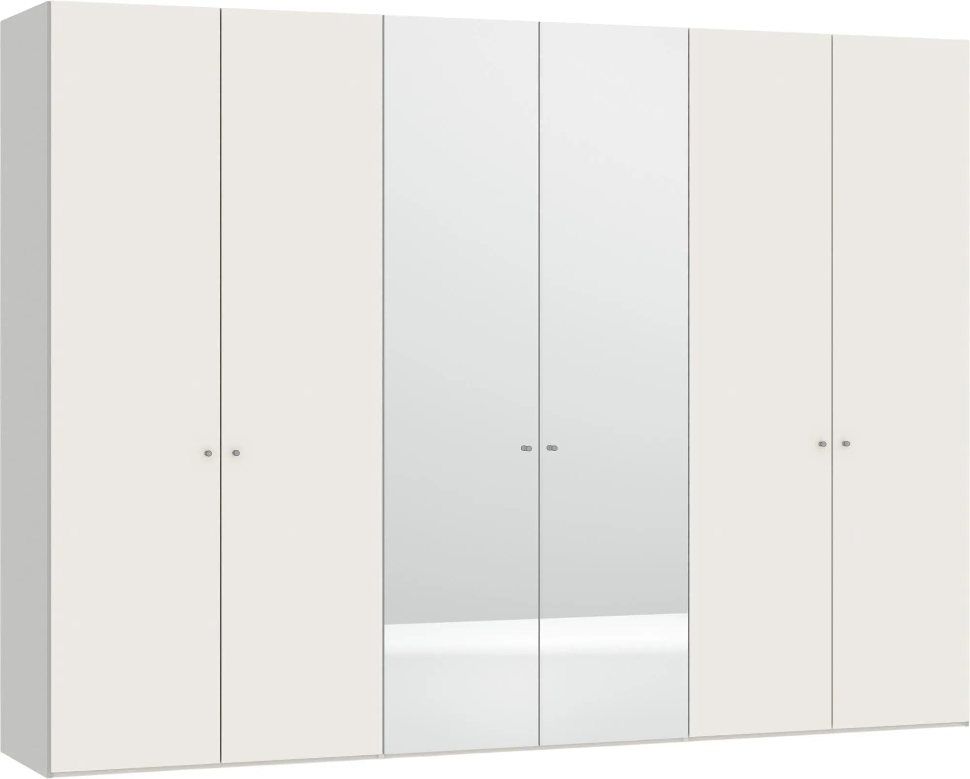 Eleganter 6-türiger Jutzler Schrank in Cremeweiß mit Spiegeln.