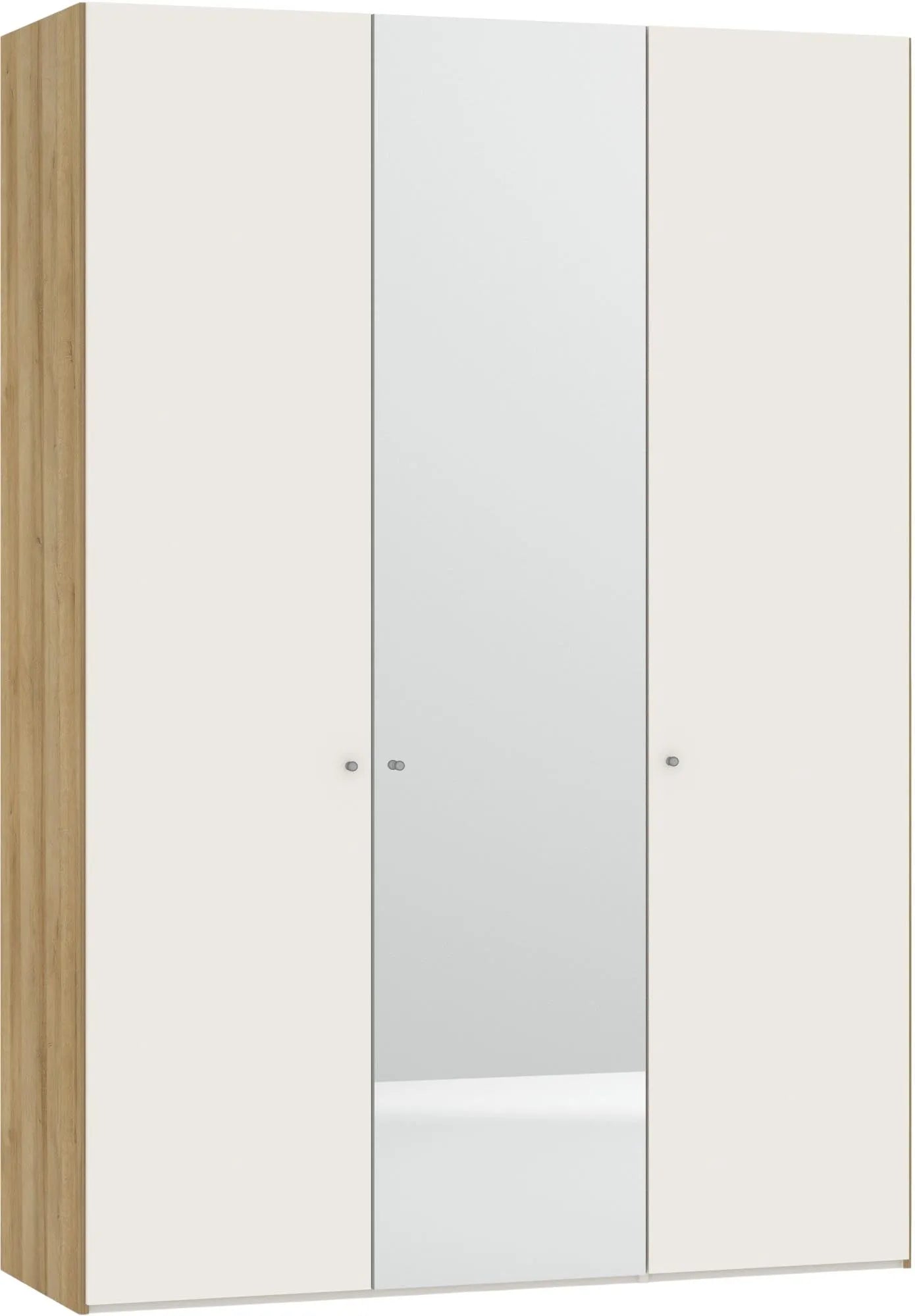 Eleganter Jutzler Drehtürenschrank in Cremeweiß mit Spiegelzubehör.