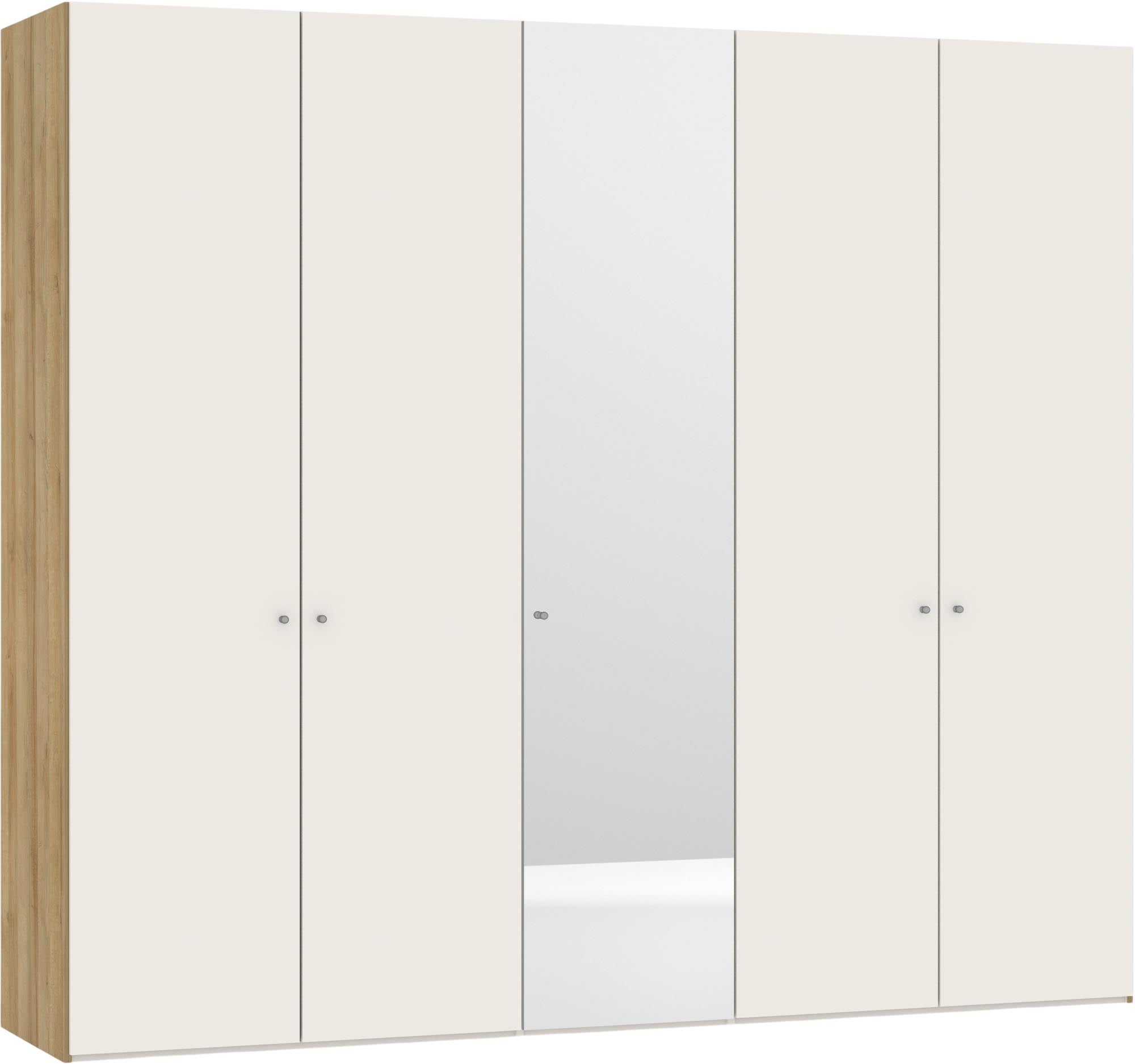 Stilvoller Jutzler Drehtürenschrank 5-türig in Cremeweiß mit Spiegel.