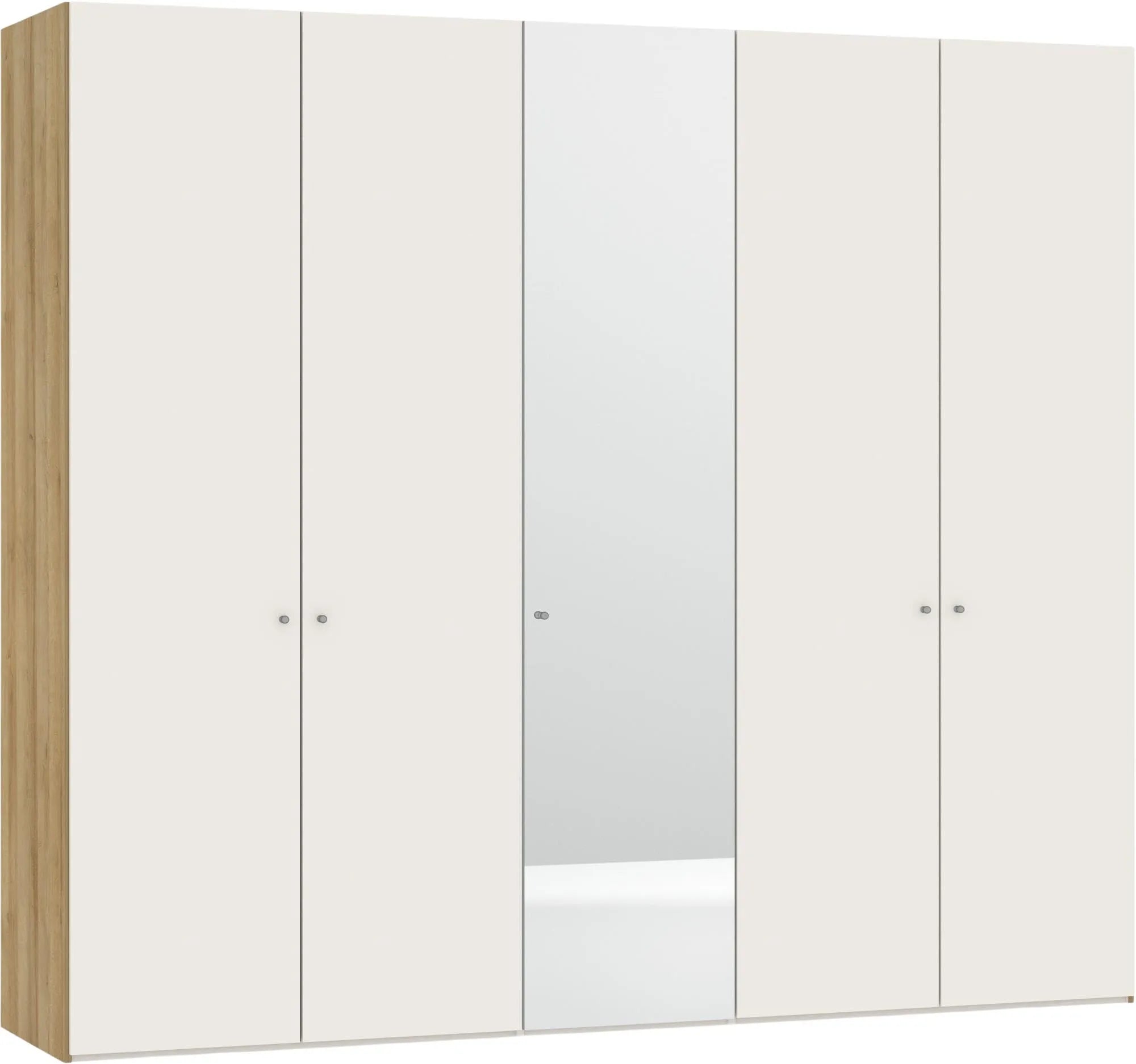 Stilvoller Jutzler Drehtürenschrank 5-türig in Cremeweiß mit Spiegel.