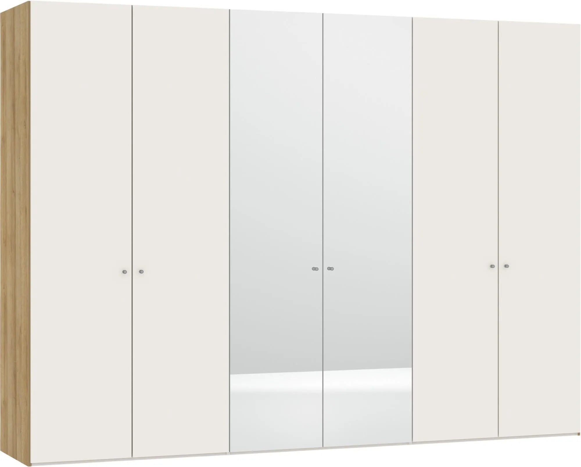 Stilvoller Jutzler 6-Türenschrank in Cremeweiß mit Spiegelakzenten.