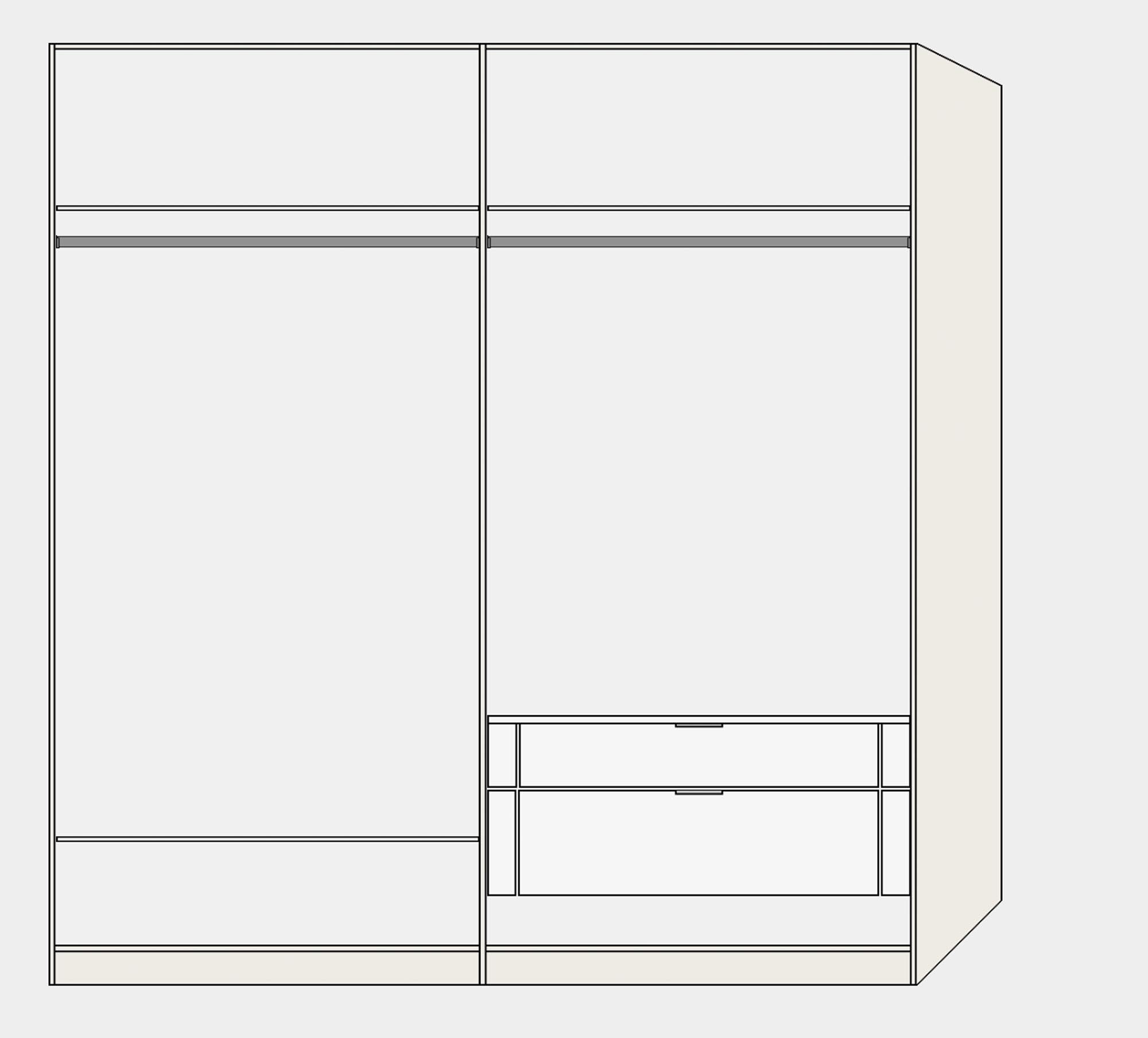 Eleganter Jutzler Schrank: 4 Türen, Eiche, Spiegel, inkl. Zubehör.