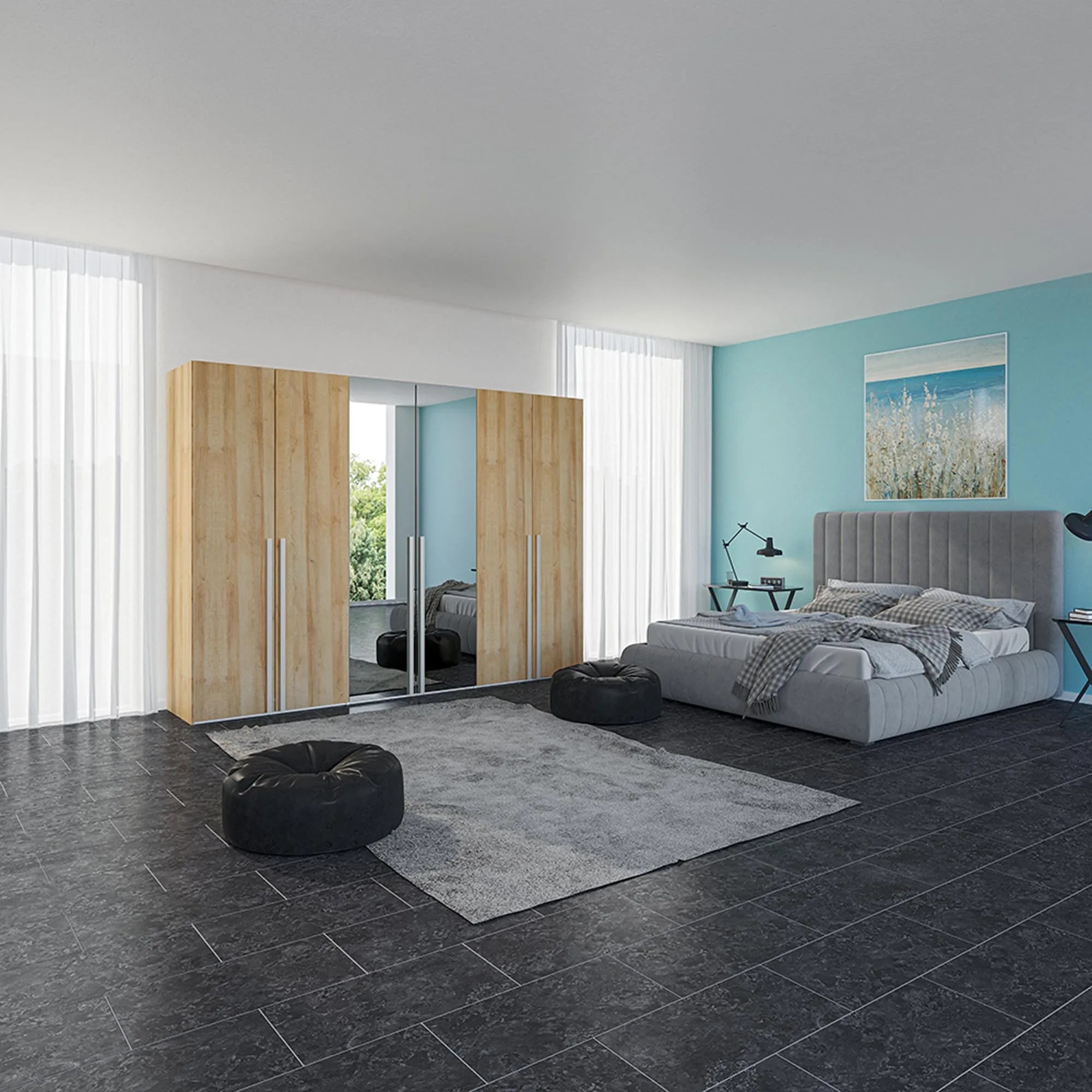 Eleganter Jutzler Eiche-Schrank mit 6 Türen und Spiegel für Ordnung.