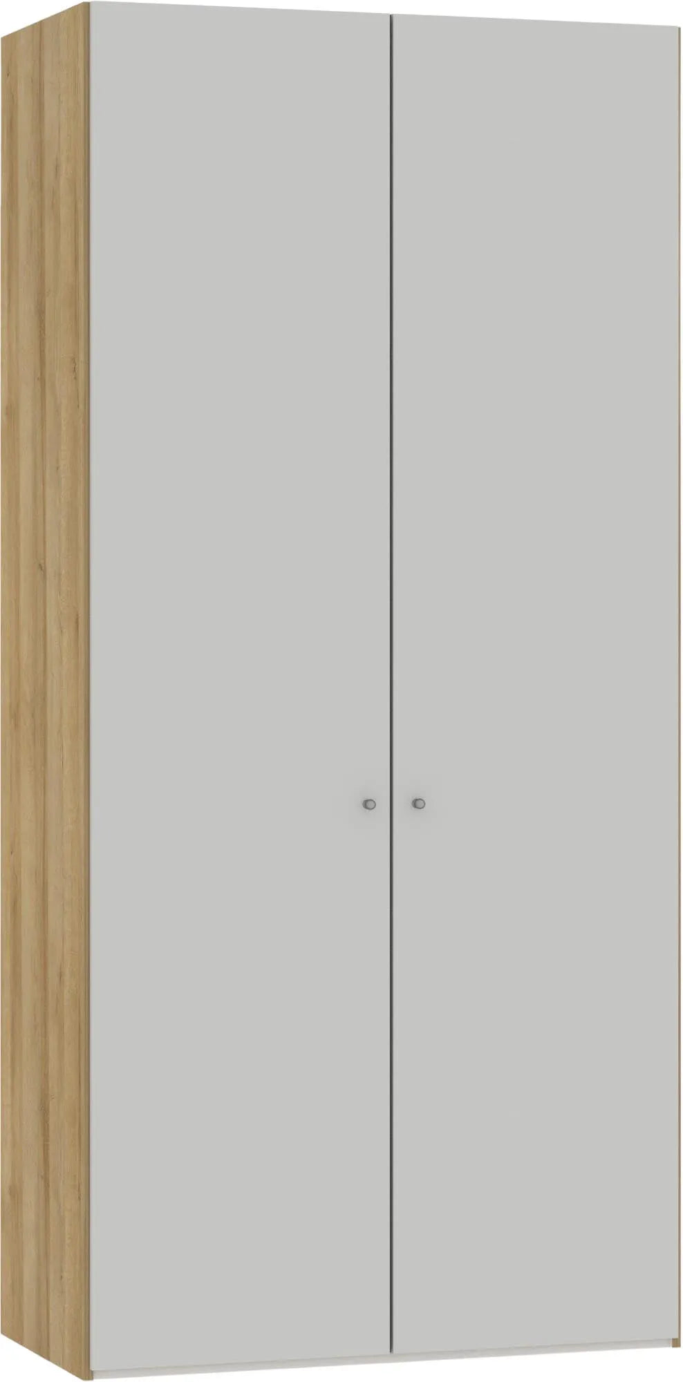 Moderner Jutzler Drehtürenschrank, 2-türig, hellgrau, platzsparend.