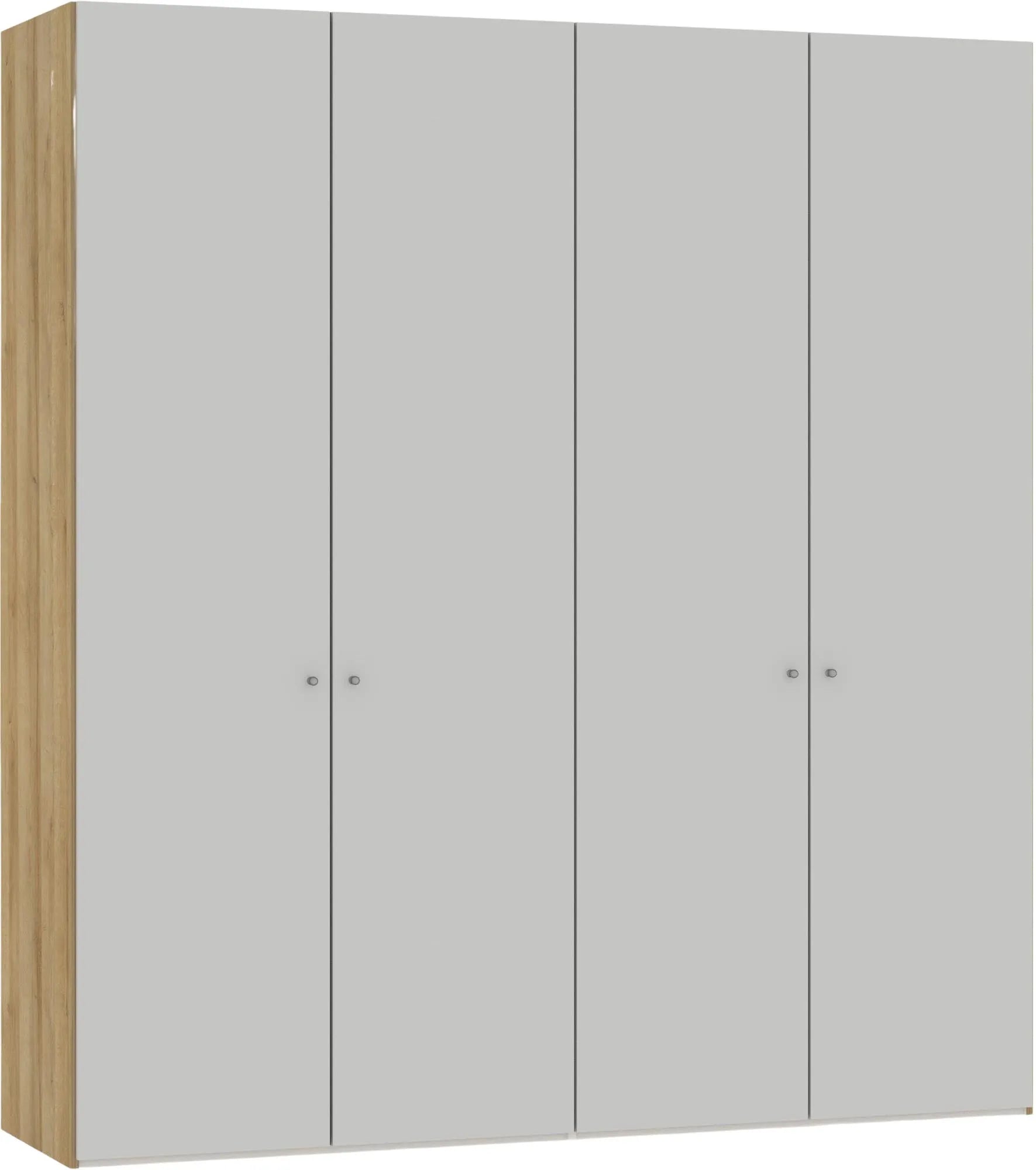 Moderner Jutzler Drehtürenschrank 4-türig in Hellgrau mit Zubehör.