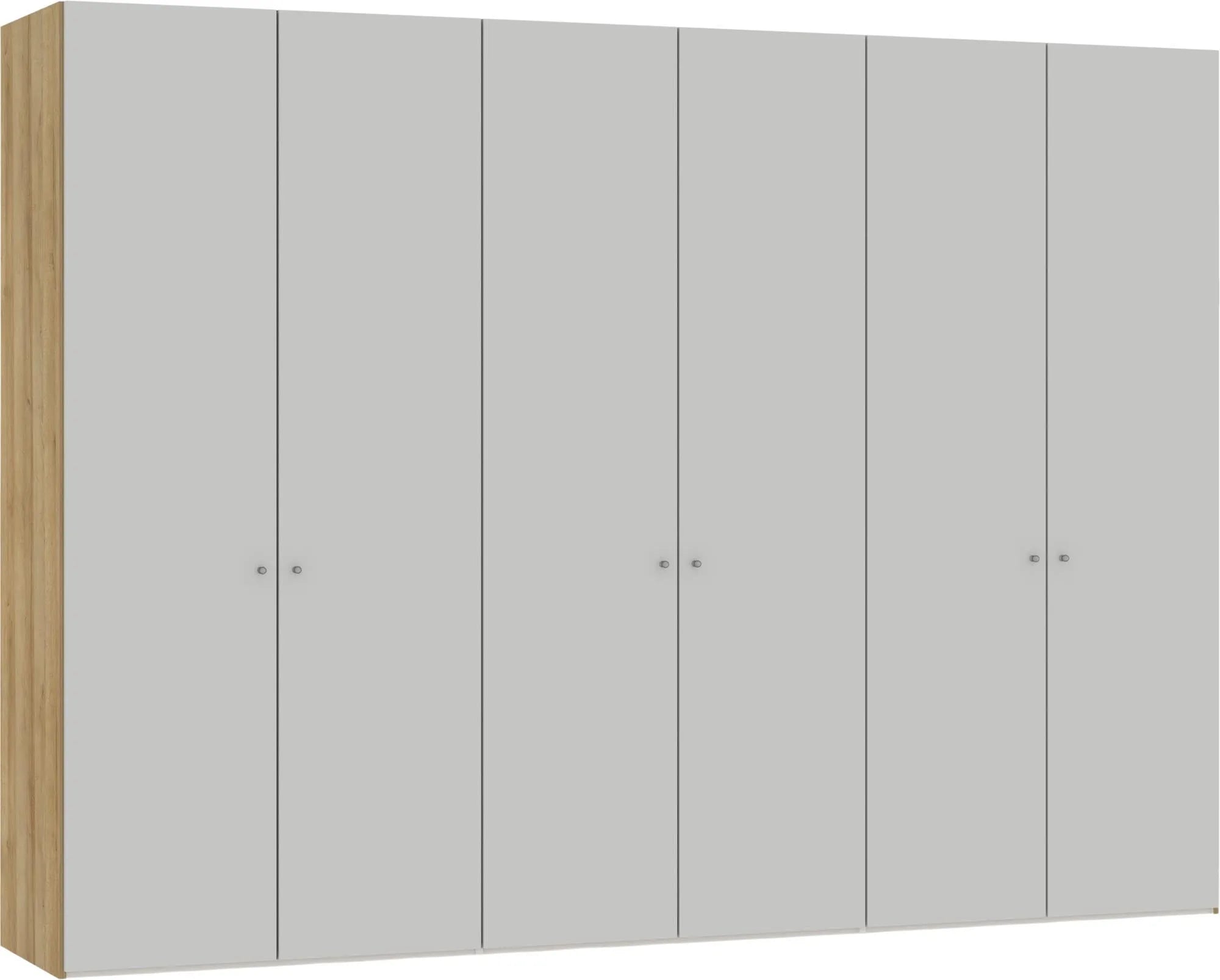 Geräumiger Jutzler Drehtürenschrank 6-türig in stilvollem Hellgrau.