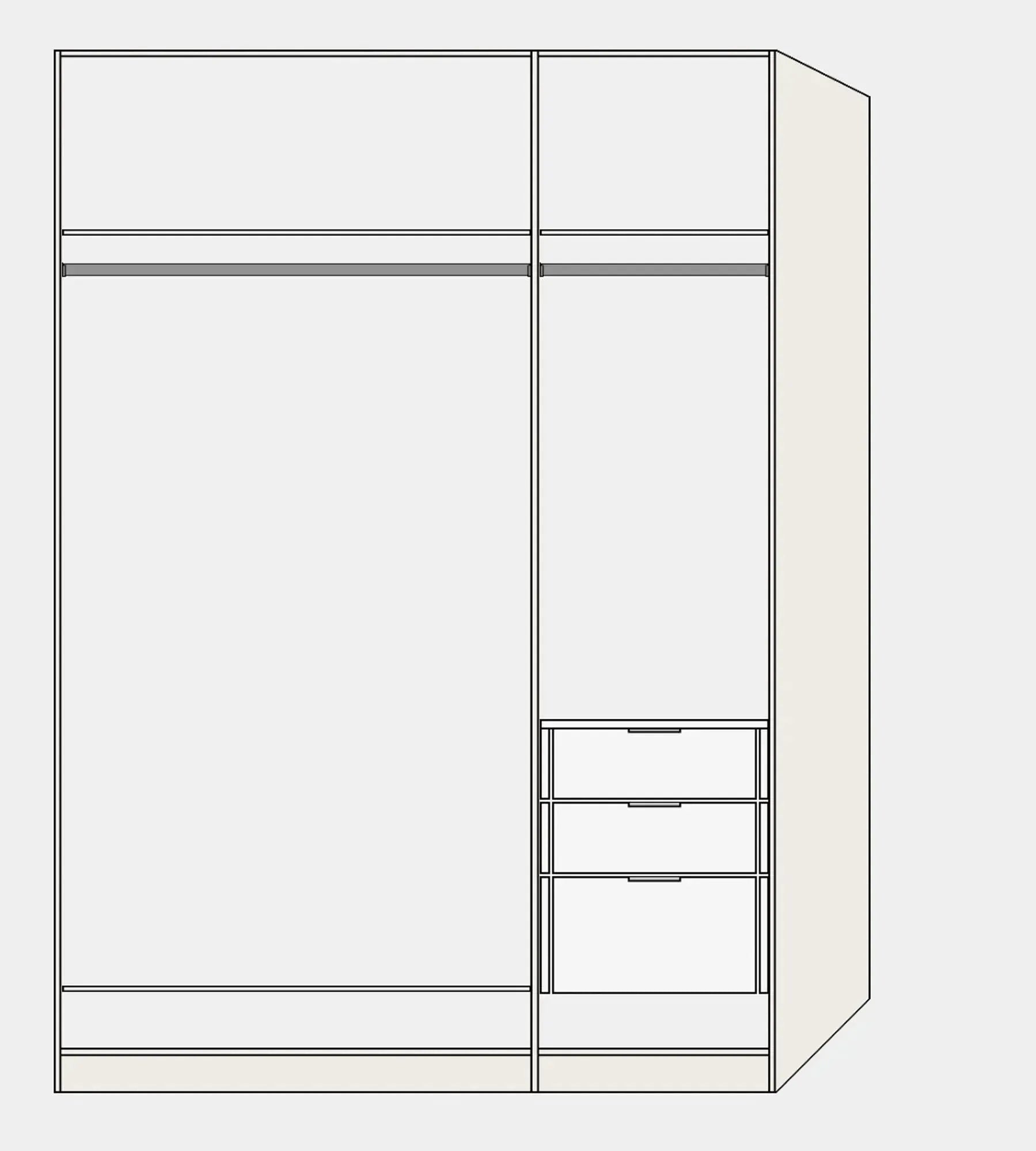 Eleganter Jutzler Drehtürenschrank 3-türig in Premiumweiß mit Zubehör.
