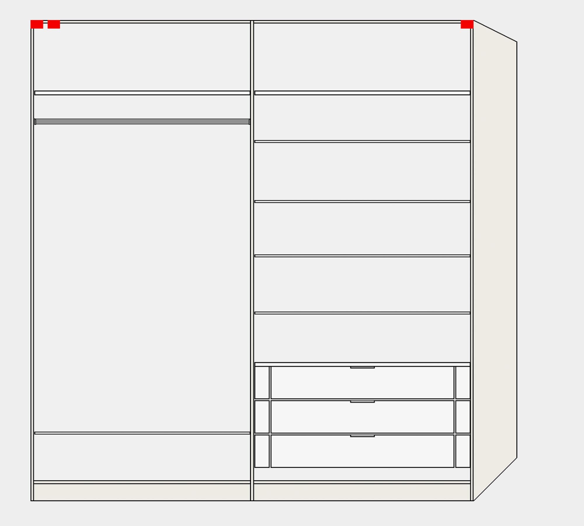 Moderner Jutzler Schwebetürenschrank XS Cremeweiß mit Zubehör.