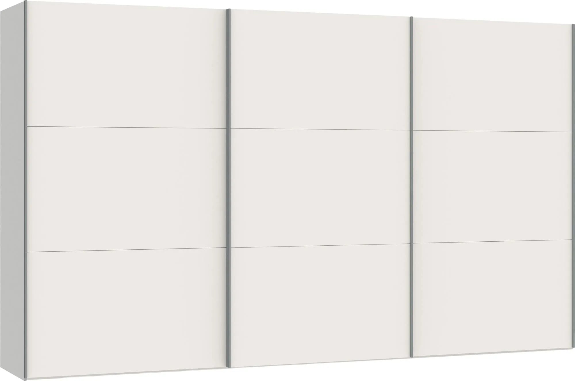 Geräumiger Schwebetürenschrank in Cremeweiß mit vielseitigem Zubehör.