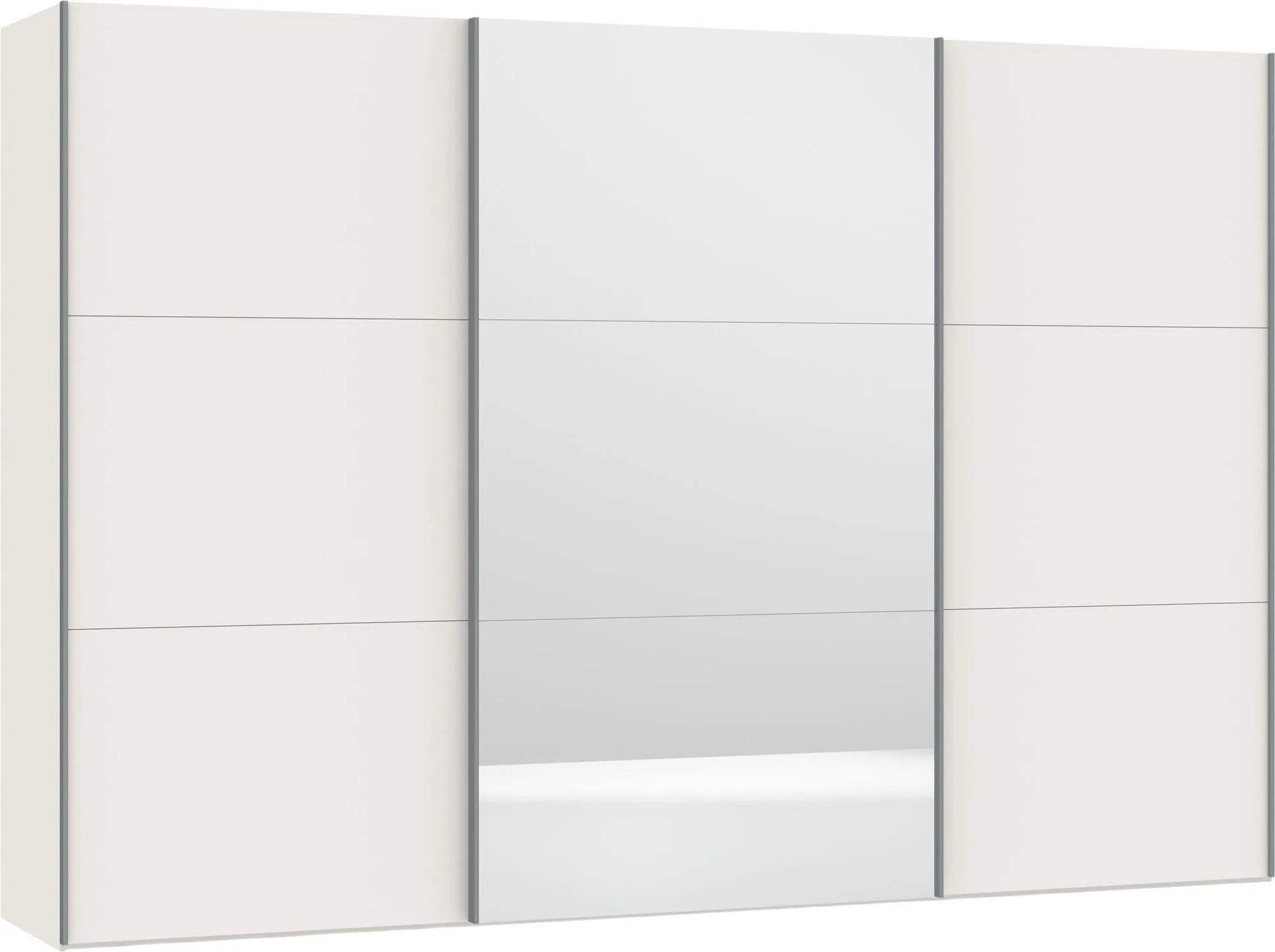 Großer Jutzler Schrank in Cremeweiß mit Spiegel und Zubehör.