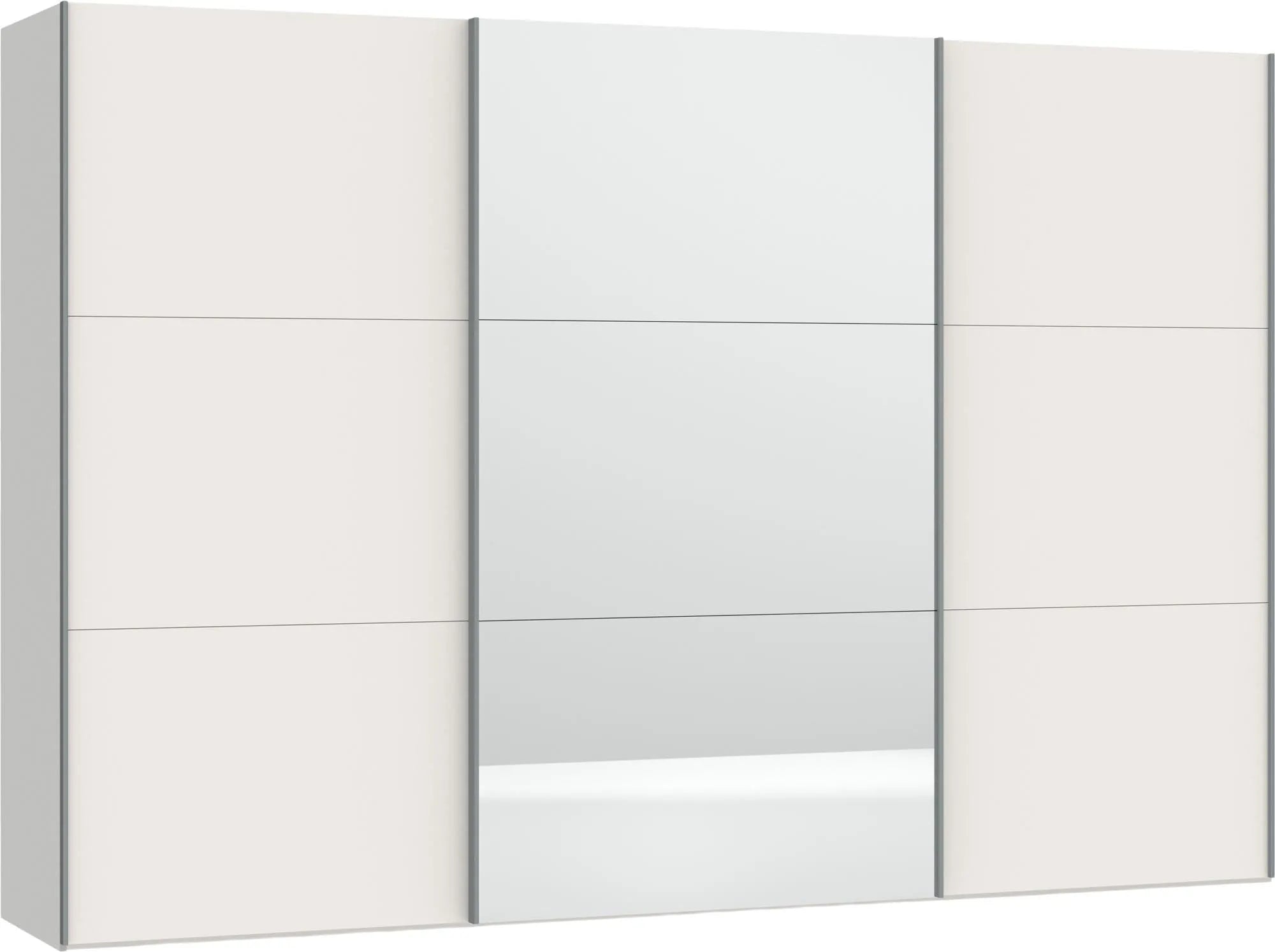 Eleganter Jutzler Schwebetürenschrank XXL in Cremeweiß mit Spiegel.