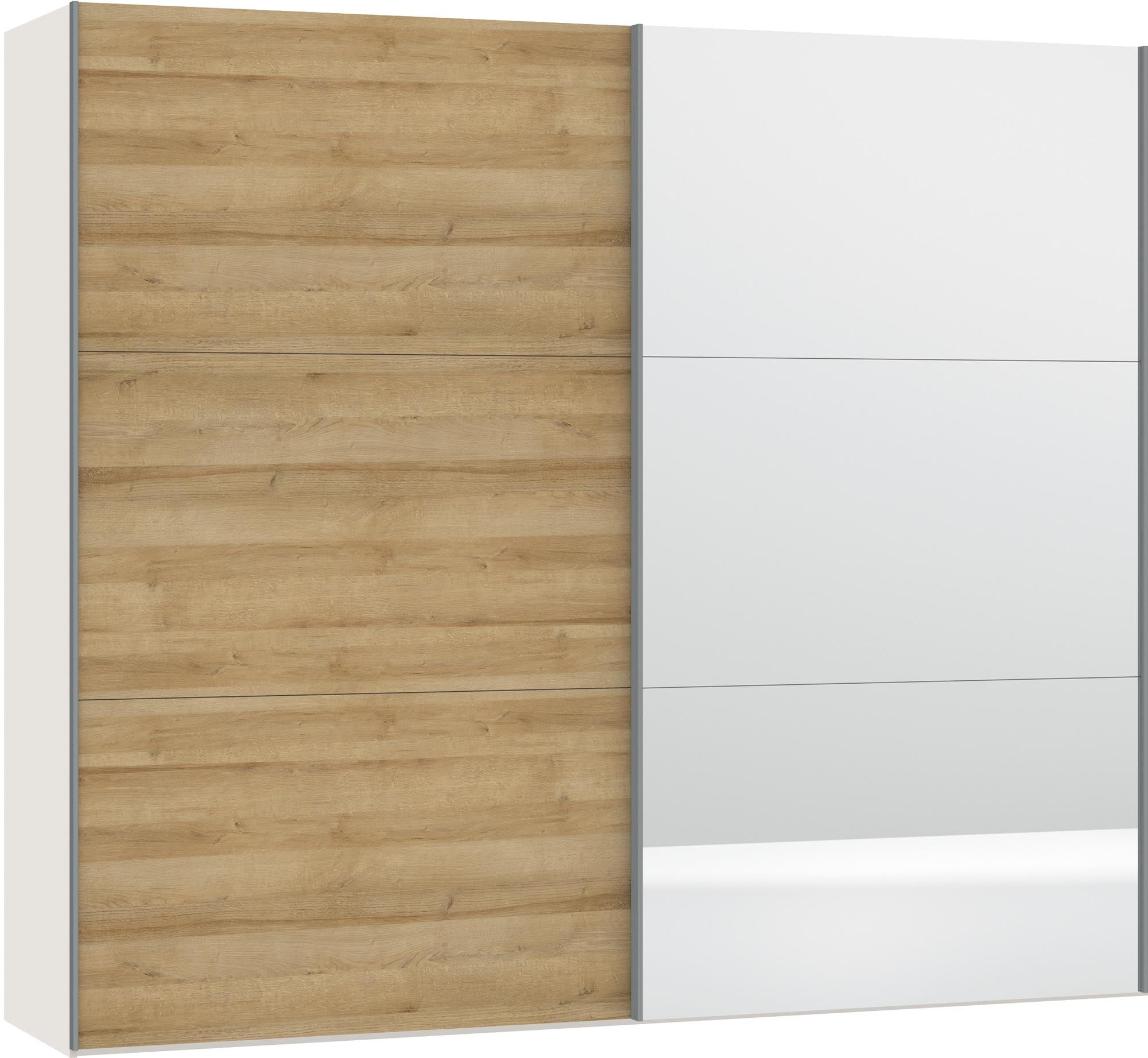 Großer Jutzler Schwebetürenschrank in Eiche mit Spiegelfront.