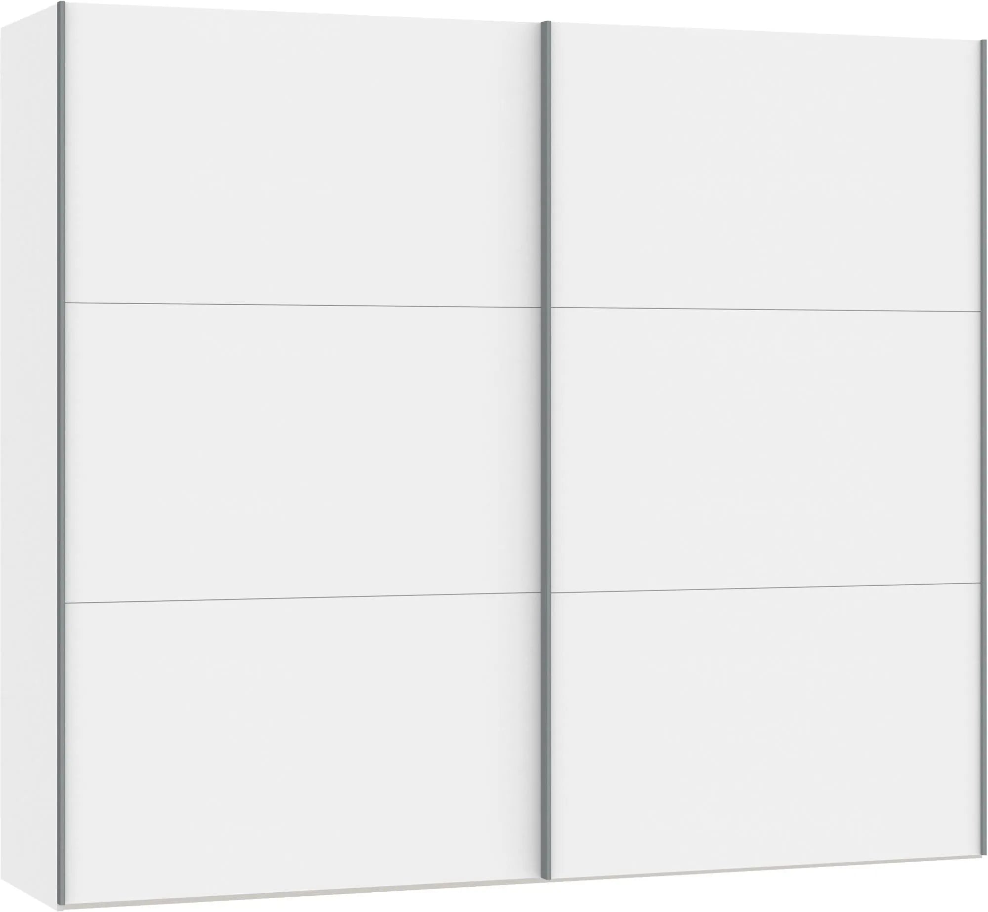 Moderner Jutzler Schwebetürenschrank M in Weiß mit praktischem Zubehör.