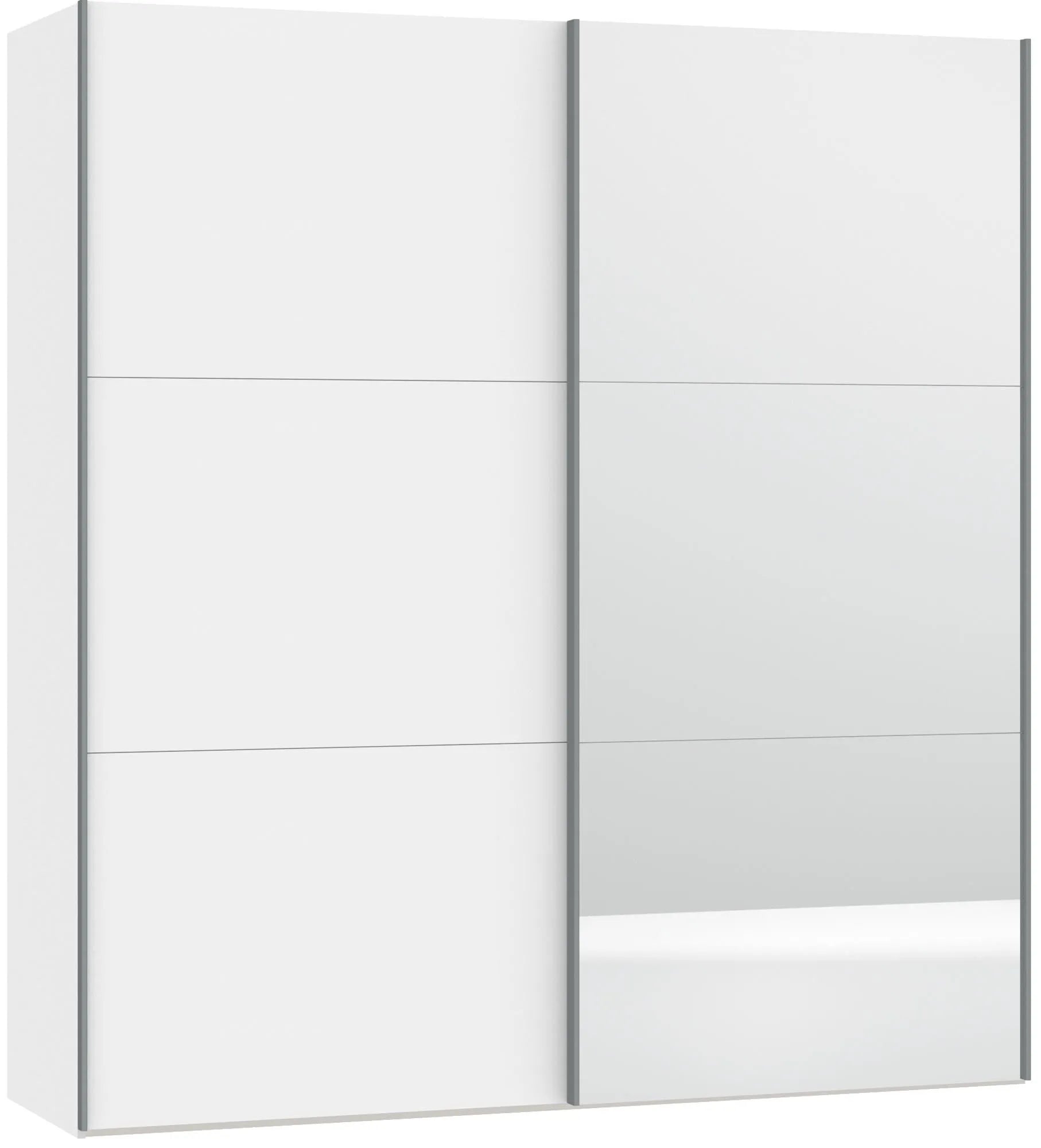 Eleganter Jutzler Schrank: Weißer Schwebetürenschrank mit Spiegel.