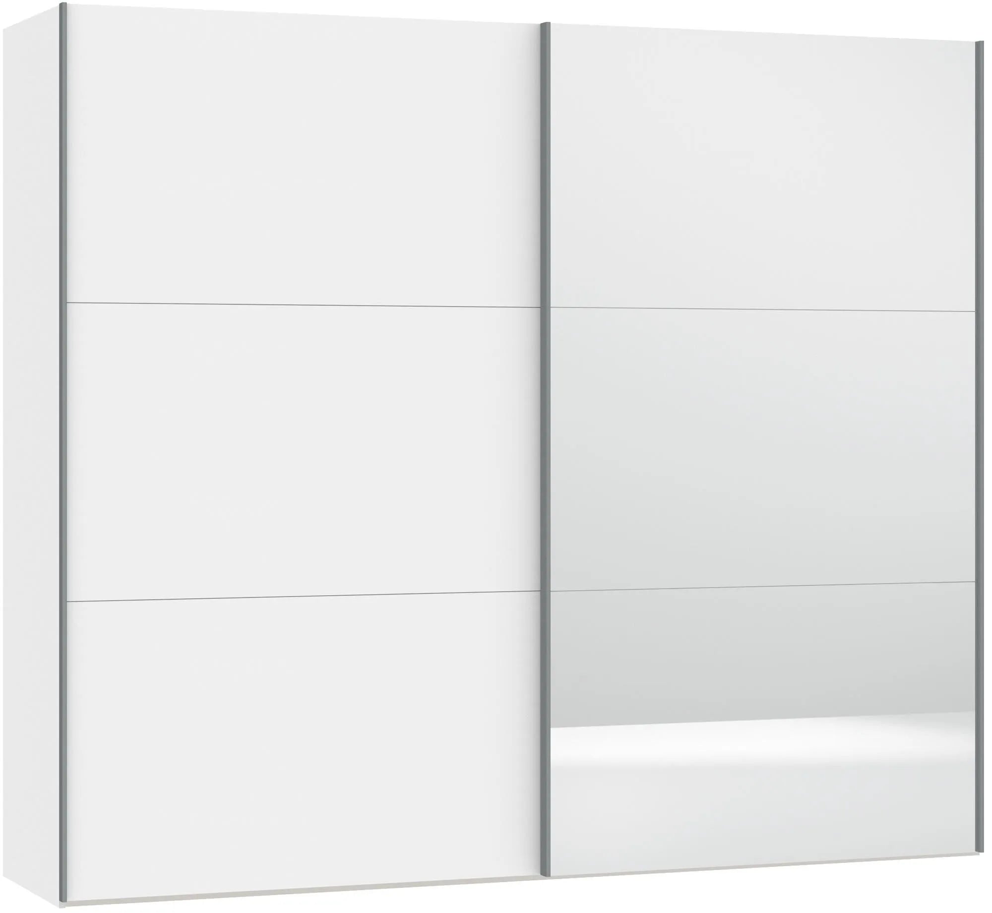 Moderner Schwebetürenschrank von Jutzler in edlem Weiß mit Spiegel.