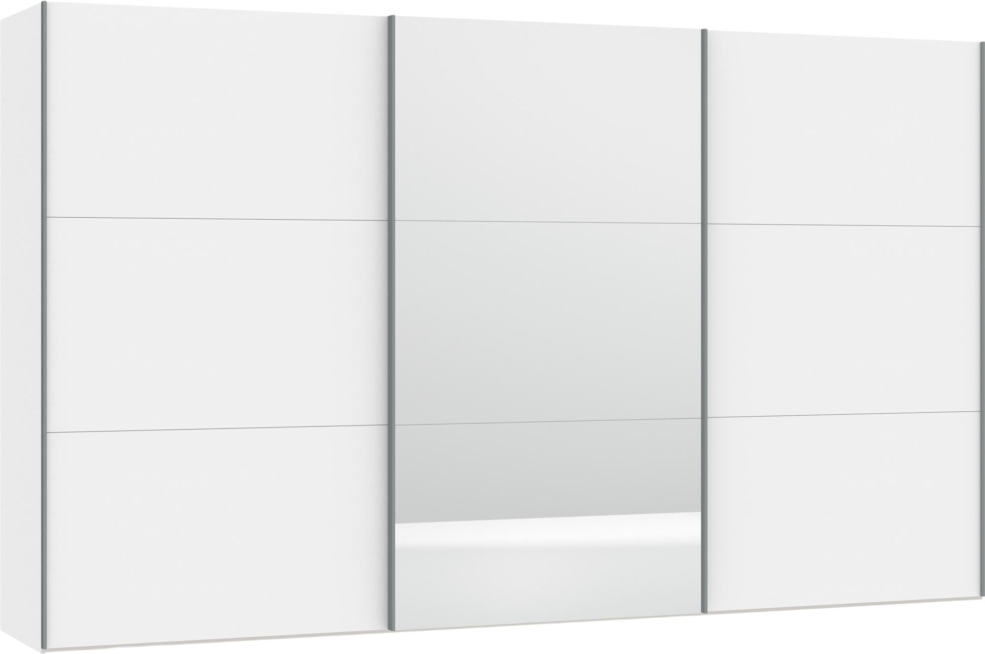 Moderner Schwebetürenschrank in Premiumweiss mit Spiegel, bietet vielseitige Gestaltungsmöglichkeiten und überzeugt durch hohe Stabilität und einfache Montage.