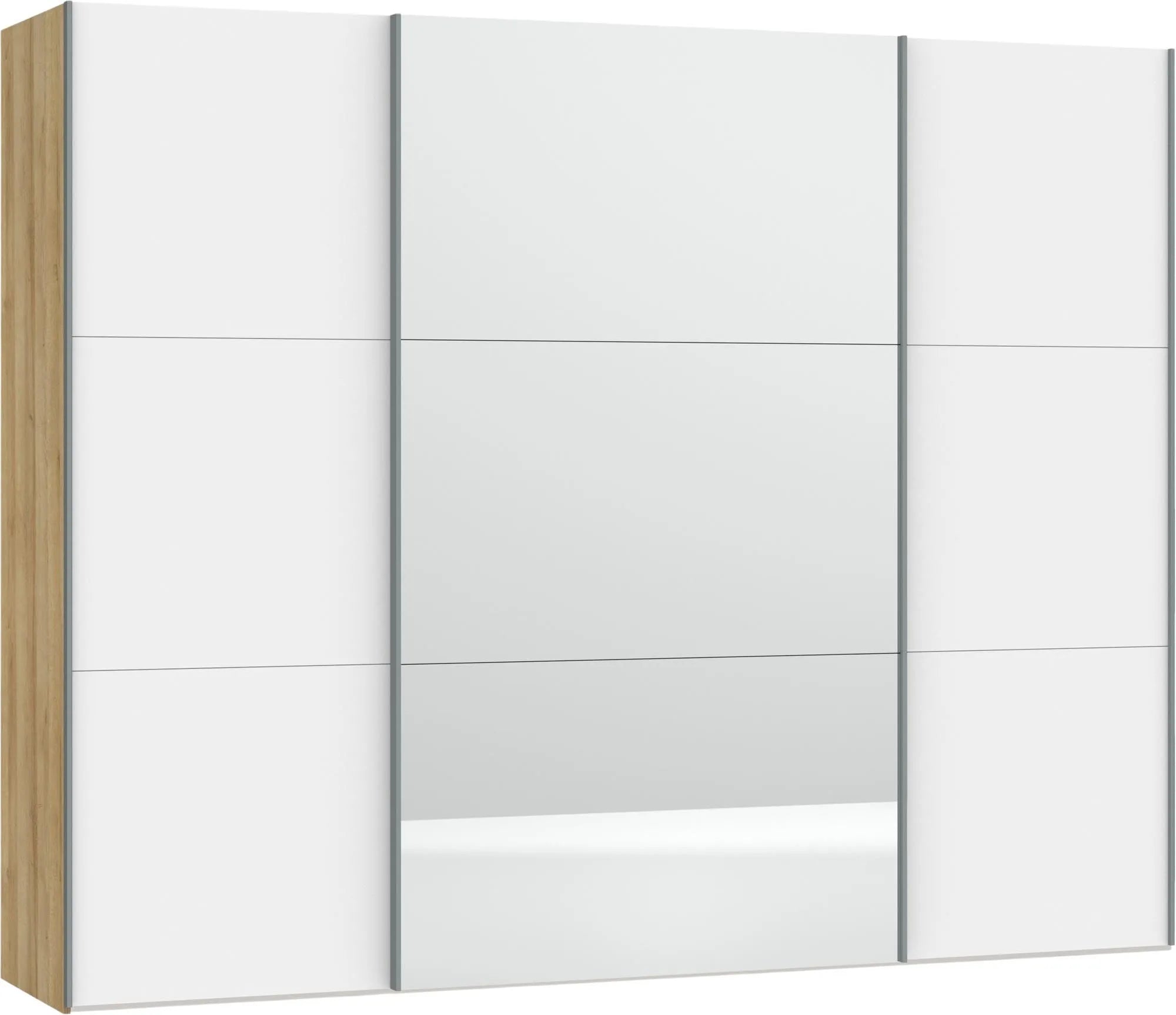 Stilvoller Jutzler Schwebetürenschrank L in Weiß mit Spiegelzubehör.