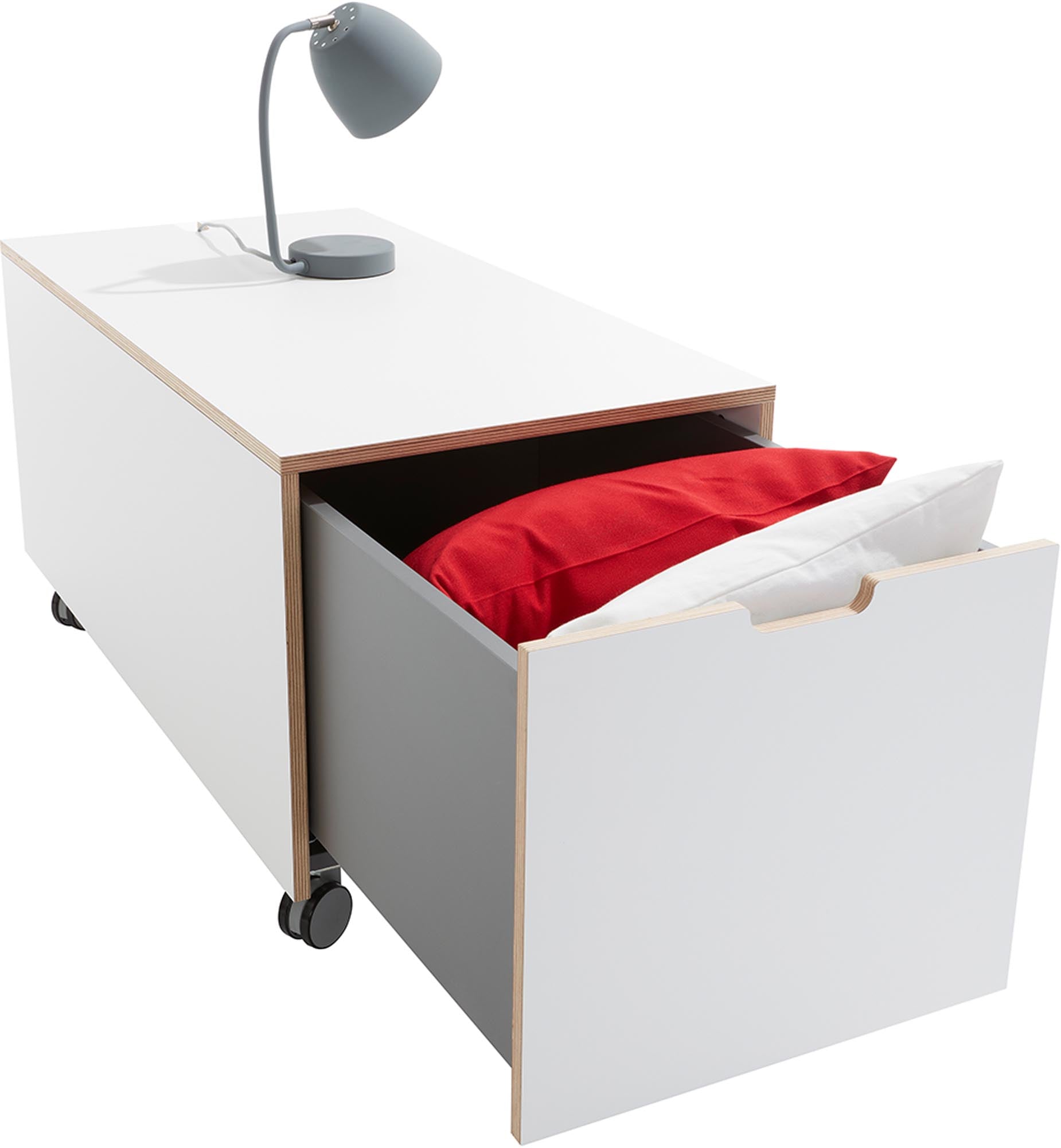 Der Bettkasten16 von Müller Möbelwerkstätten bietet eleganten Stauraum mit einem geräumigen Schubkasten und durchdachtem Design für Ihr Schlafzimmer.