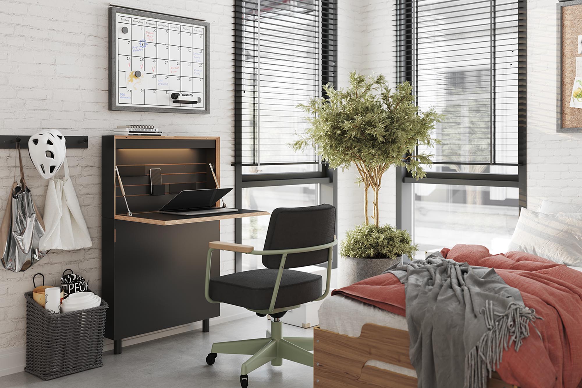 Eleganter Flatmate Sekretär von Müller Möbelwerkstätten, ausgestattet mit Technikpaket für effizientes und modernes Arbeiten.