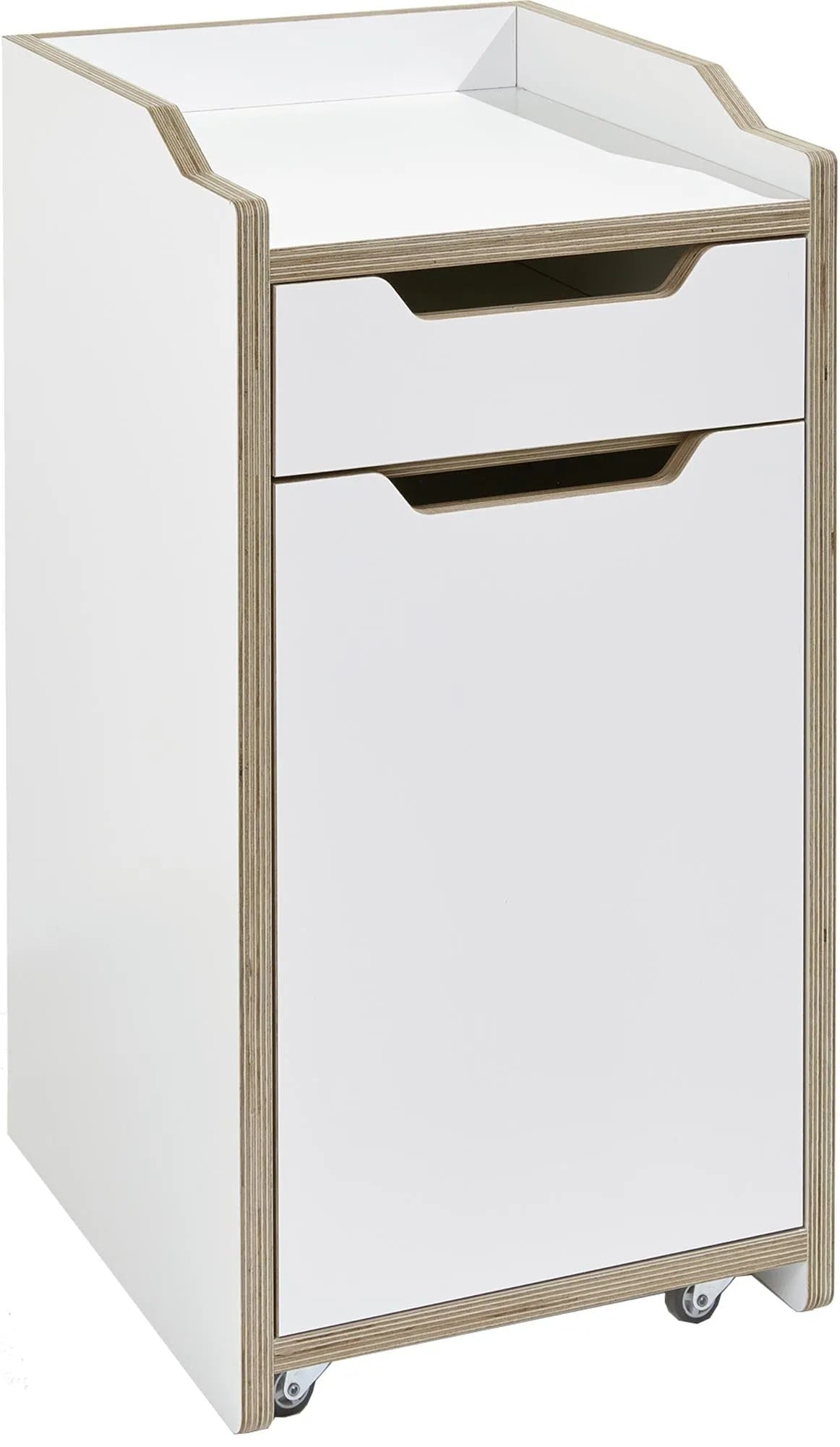 Eleganter Rollcontainer mit CPL-Beschichtung, Schubkasten, Ablagefach und Rollen für flexiblen Stauraum im Büro.