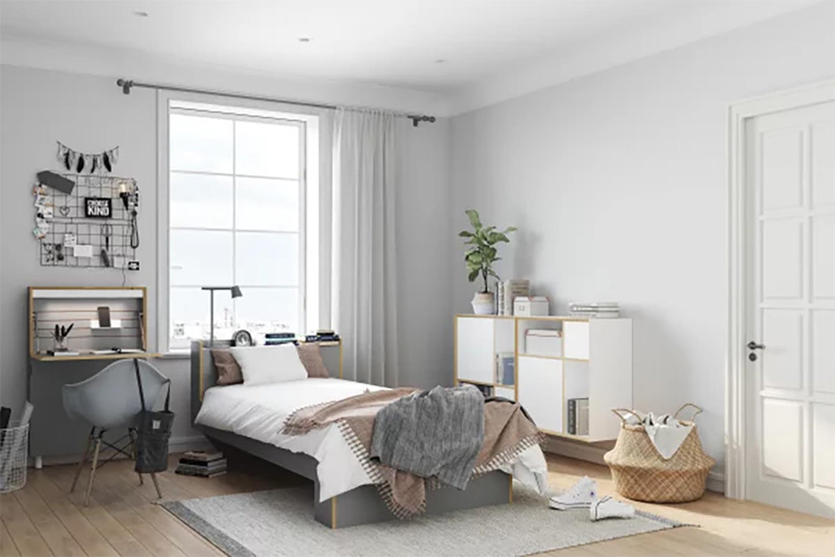 NOOK Einzelbett mit Lattenrost Starr in Anthrazit / Birke präsentiert im Onlineshop von KAQTU Design AG. Bett ist von Müller Möbelwerkstätten