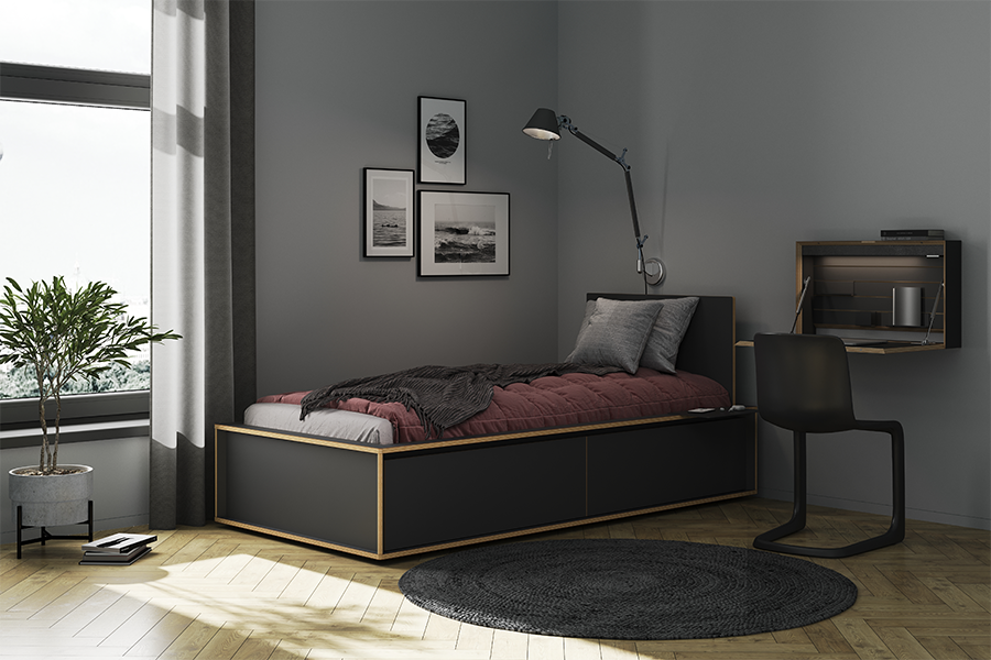 SPAZE Bett mit Kopfteil mit 1 Schubkasten - KAQTU Design