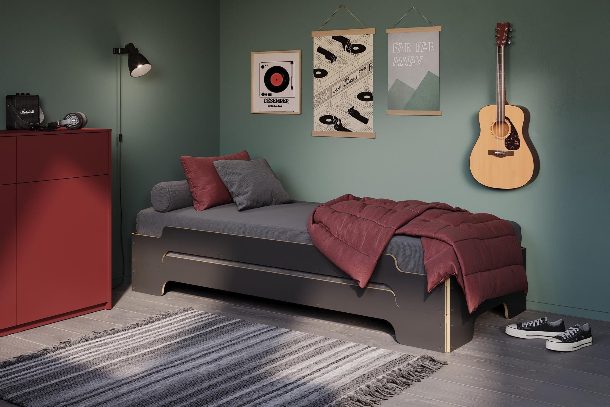 Stapelliege Klassik in Anthrazit präsentiert im Onlineshop von KAQTU Design AG. Bett ist von Müller Möbelwerkstätten