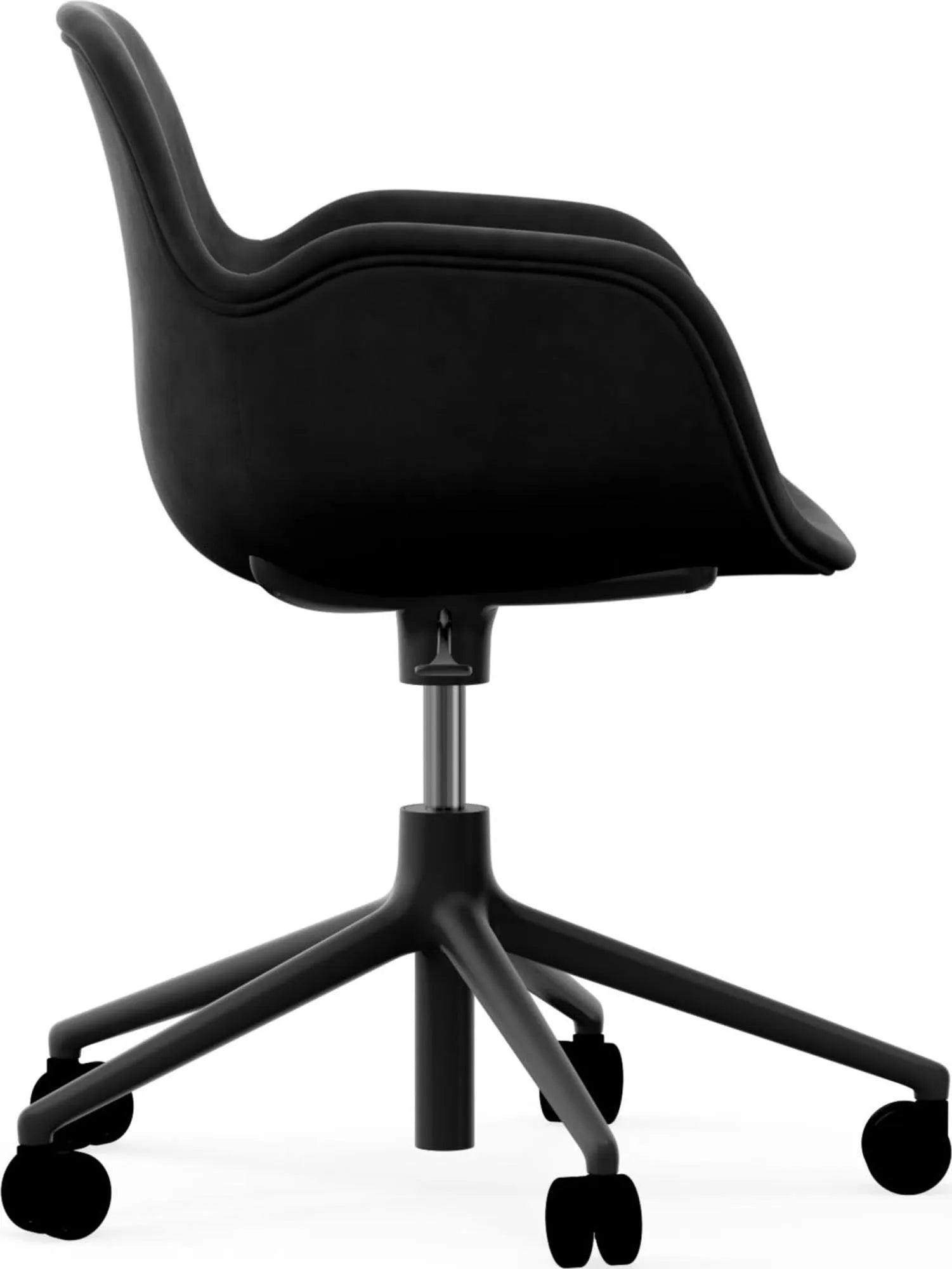 Eleganter Form Drehstuhl mit Rollen, ideal für kreative Büros.