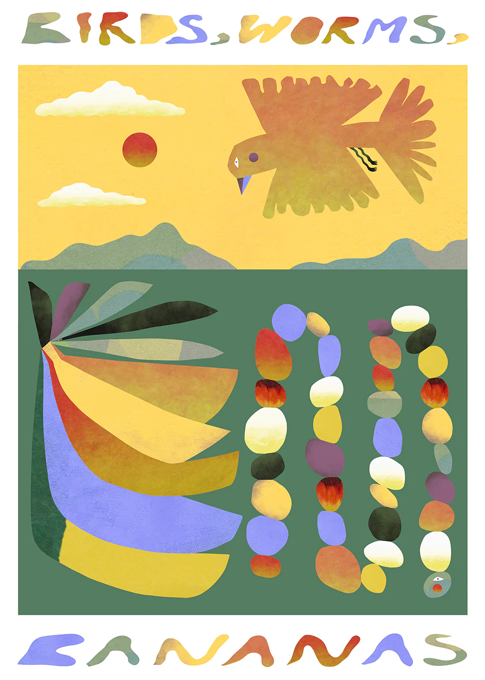 Birds, Worms, Bananas  in Multicolor präsentiert im Onlineshop von KAQTU Design AG. Bild ist von Paper Collective
