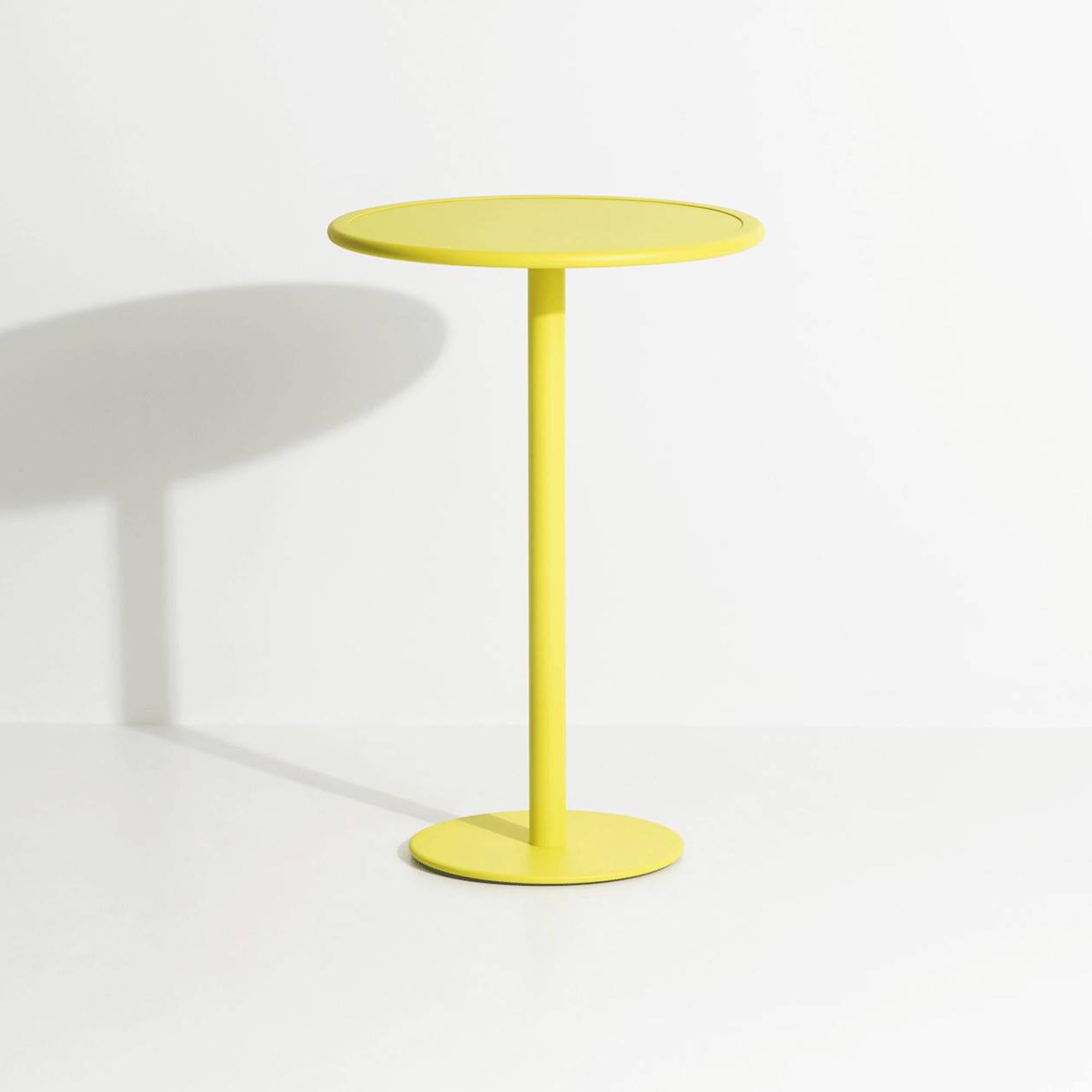 Moderner, runder Bartisch aus Aluminium, ideal für Terrasse oder Garten. UV-beständig, leicht und stilvoll.