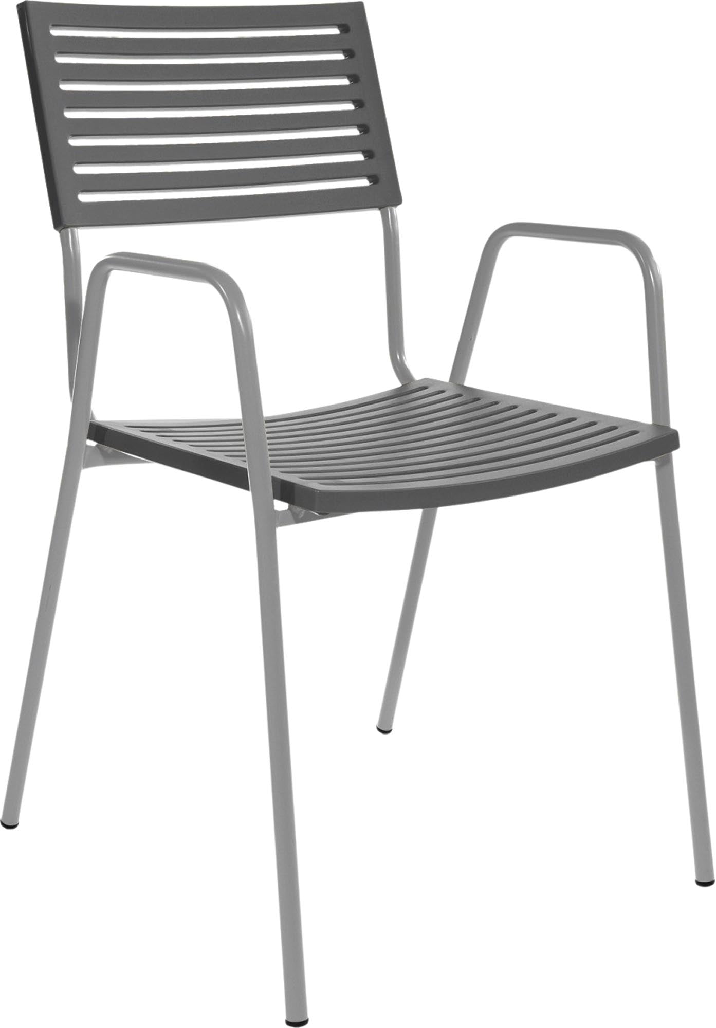 Schaffner Bodensee Lamello-Gartenstuhl mit Armlehne, wetterfest, langlebig, UV-beständig, stilvoll, pflegeleicht und made in Switzerland für Garten & Balkon.