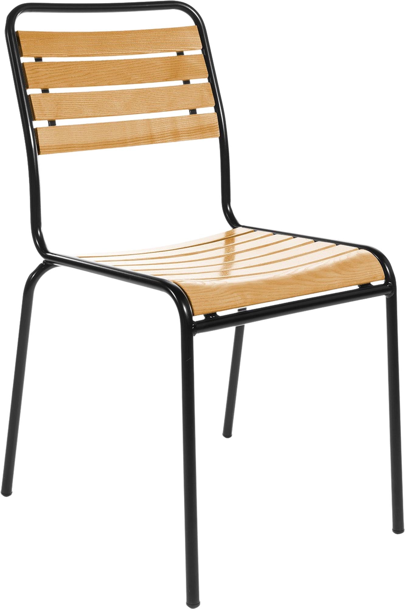 Rigi Holzlatten-Gartenstuhl ohne Armlehne in Natur geölt / Schwarz präsentiert im Onlineshop von KAQTU Design AG. Gartenstuhl ist von Schaffner