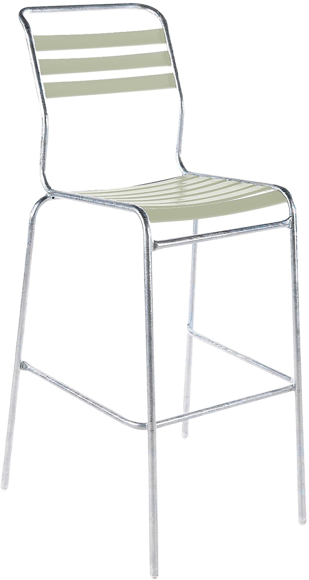Eleganter Säntis Lättli-Barstuhl für den Außenbereich, ohne Armlehnen, ideal für stilvolle Terrassen- und Gartenmöbel. Wetterbeständig und farbenfroh.
