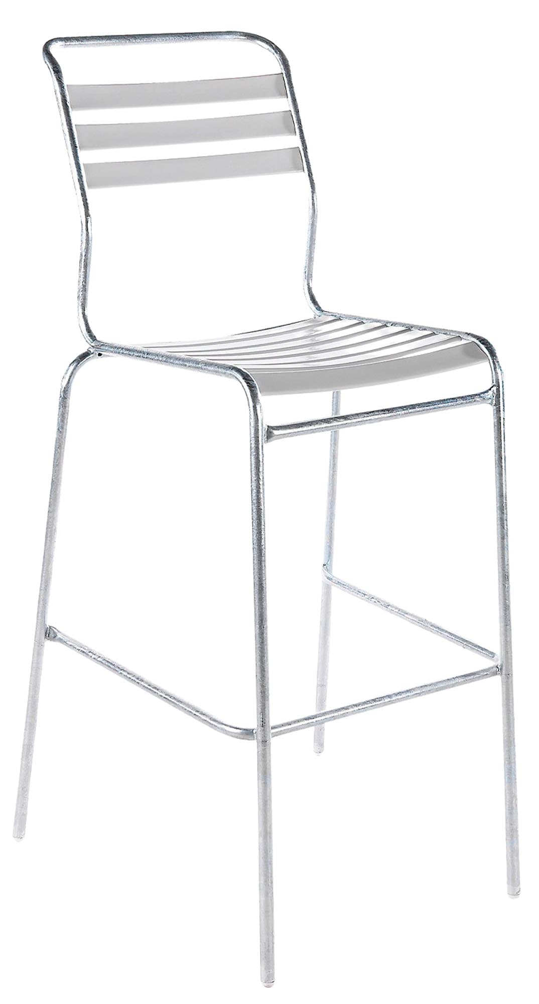 Hochwertiger Outdoor-Barstuhl ohne Armlehne aus wetterfestem, recyceltem Meeresplastik, langlebig, reparierbar und in Schweizer Qualität für Balkon, Garten oder Terrasse.