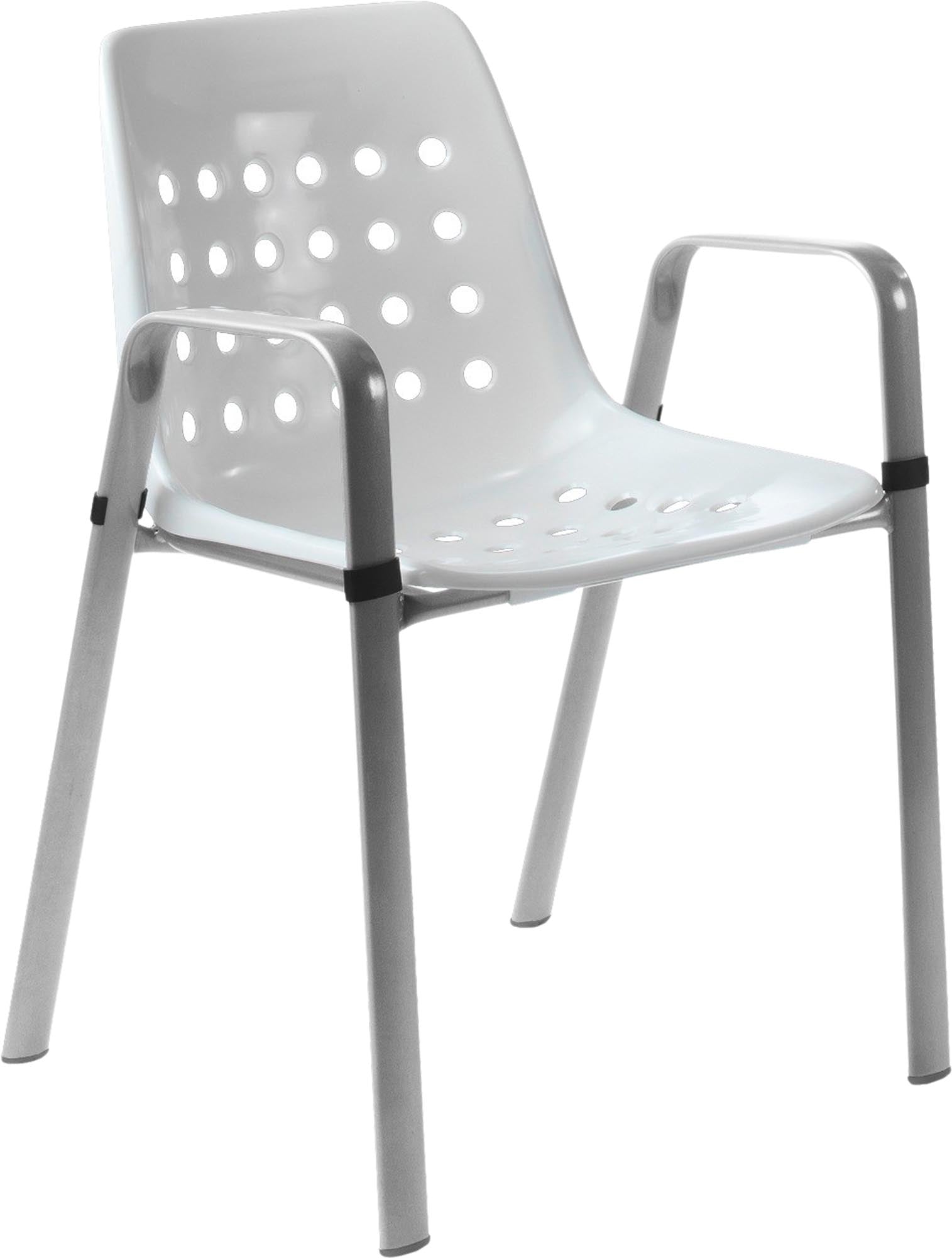 Bermuda Schalen-Gartenstuhl mit Armlehne rundoval in Weiss / Feuerverzinkt präsentiert im Onlineshop von KAQTU Design AG. Gartenstuhl mit Armlehnen ist von Schaffner