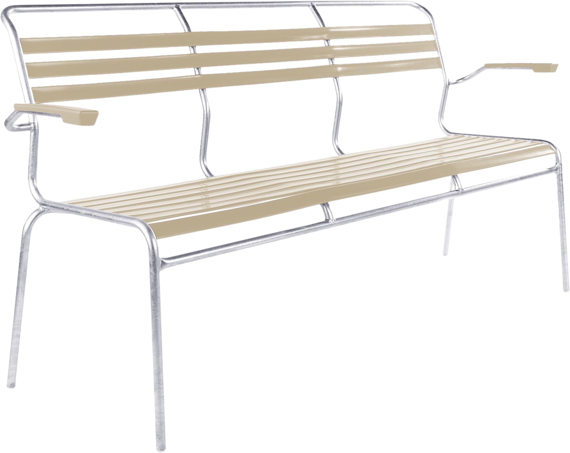 Säntis Lättli-3er Gartenbank mit Armlehne in Pastellsand / Feuerverzinkt präsentiert im Onlineshop von KAQTU Design AG. Gartenbank ist von Schaffner