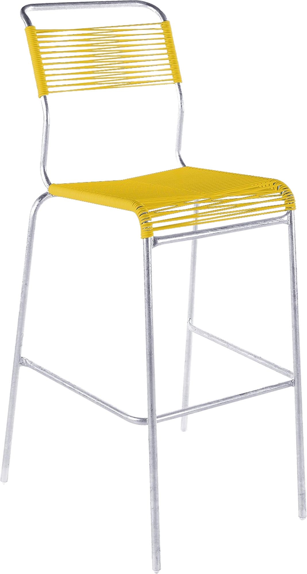 Bildbeschreibung: Moderner Säntis Spaghetti-Barstuhl Outdoor ohne Armlehne aus wetterfestem Stahl und recyceltem OceanYarn®, ideal für Garten, Terrasse und Outdoor-Bereiche.
