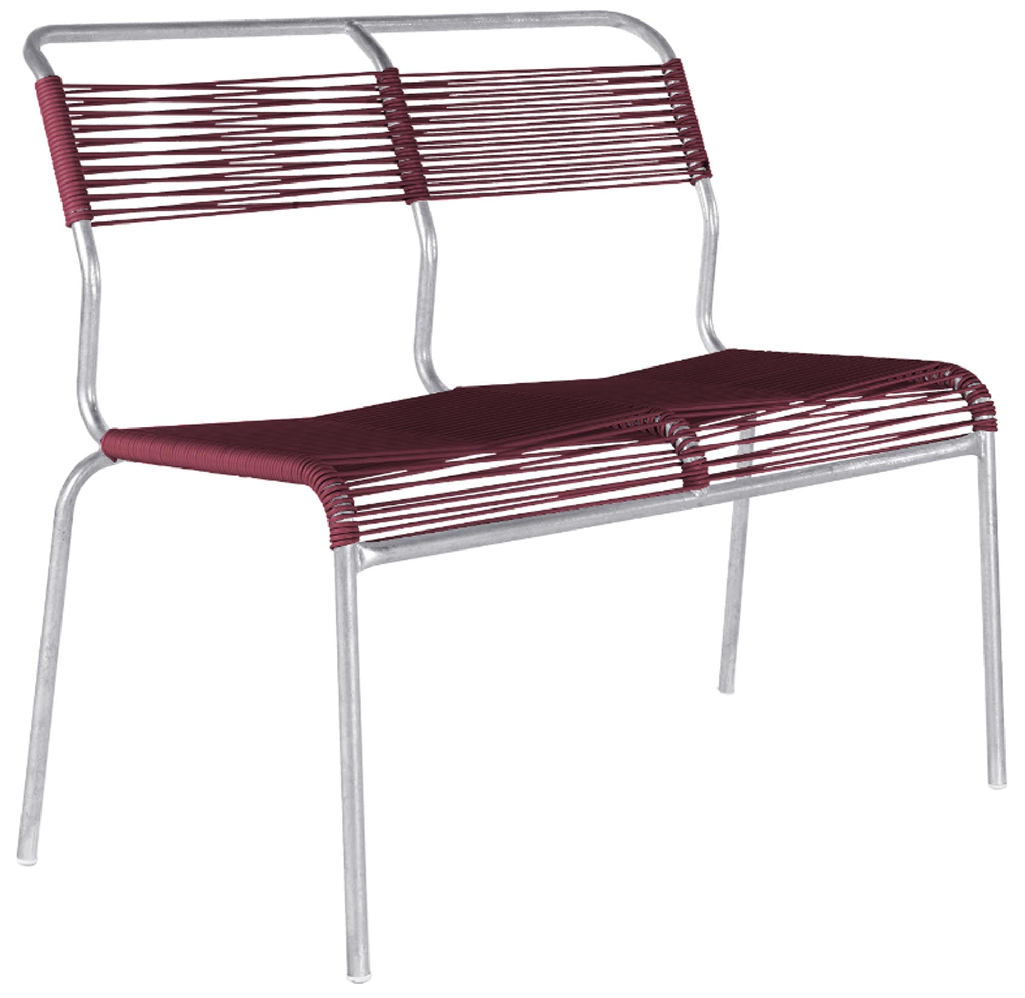 Säntis Spaghetti-2er Gartenbank ohne Armlehne in Bordeaux / Feuerverzinkt präsentiert im Onlineshop von KAQTU Design AG. Gartenbank ist von Schaffner