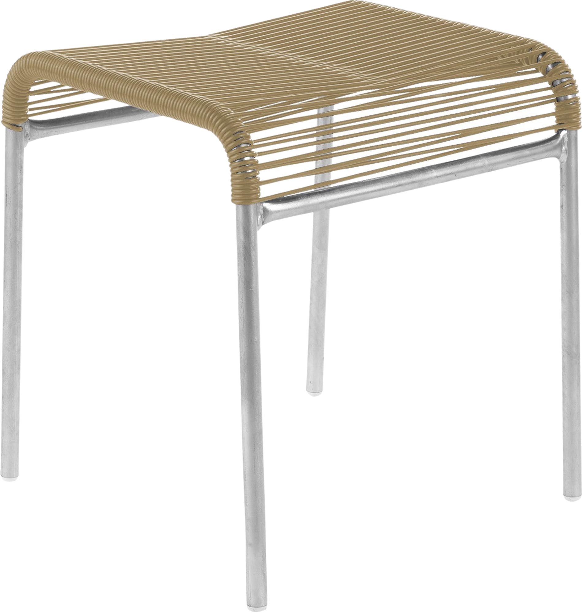 Schaffner Säntis Spaghetti-1er-Hocker: Eleganter, wetterfester Outdoor-Hocker aus recyceltem Meeresplastik, robust, pflegeleicht und in Schweizer Qualität gefertigt.
