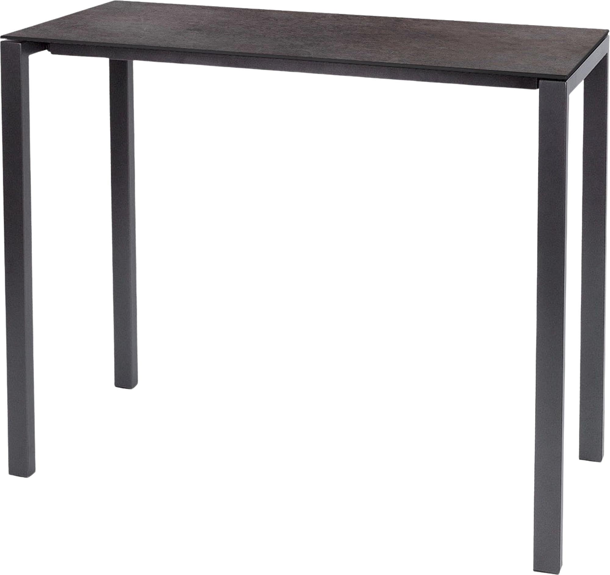 Moderner, wetterfester Glasfaser-Stehtisch 140x60 aus Schweizer Produktion, langlebig, pflegeleicht und vielseitig für Garten, Terrasse oder Gastronomie.