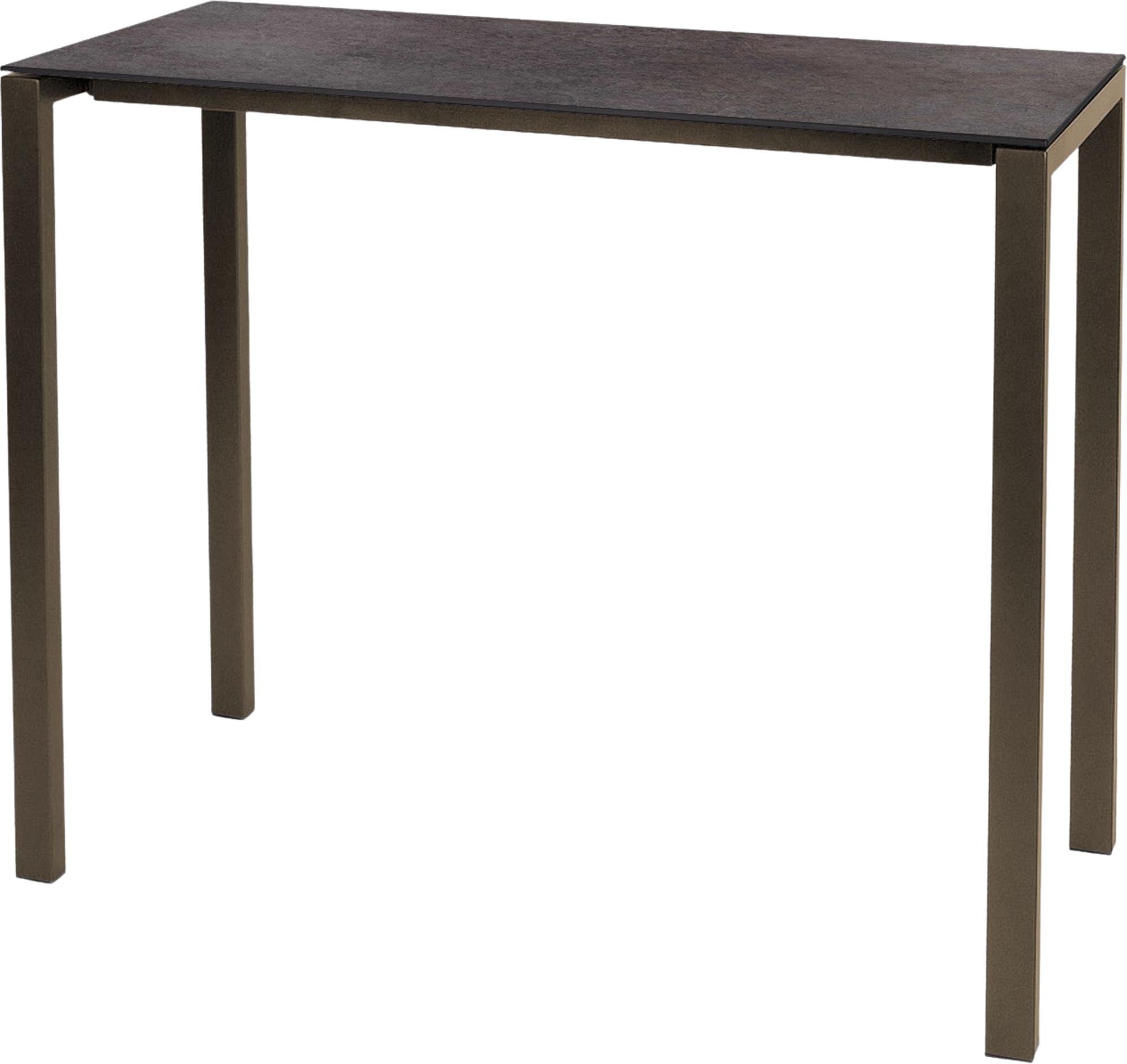 Moderner, wetterfester Glasfaser-Stehtisch 140x60 aus Schweizer Produktion, langlebig, pflegeleicht und vielseitig für Garten, Terrasse oder Gastronomie.