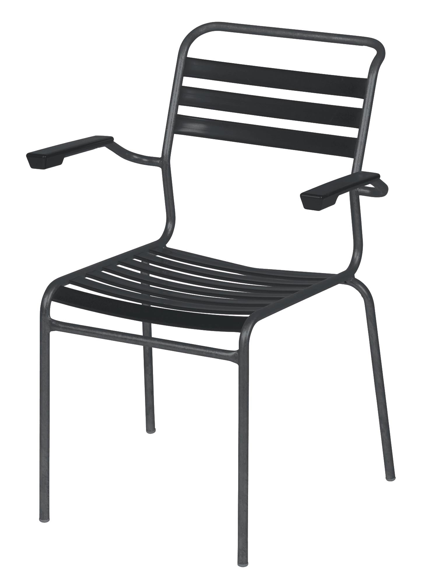 Hochwertiger Säntis Lättli-Gartenstuhl mit Armlehne von Schaffner, wetterfest, langlebig, umweltfreundlich und in vielfältigen Farben für stilvolle Außenbereiche.