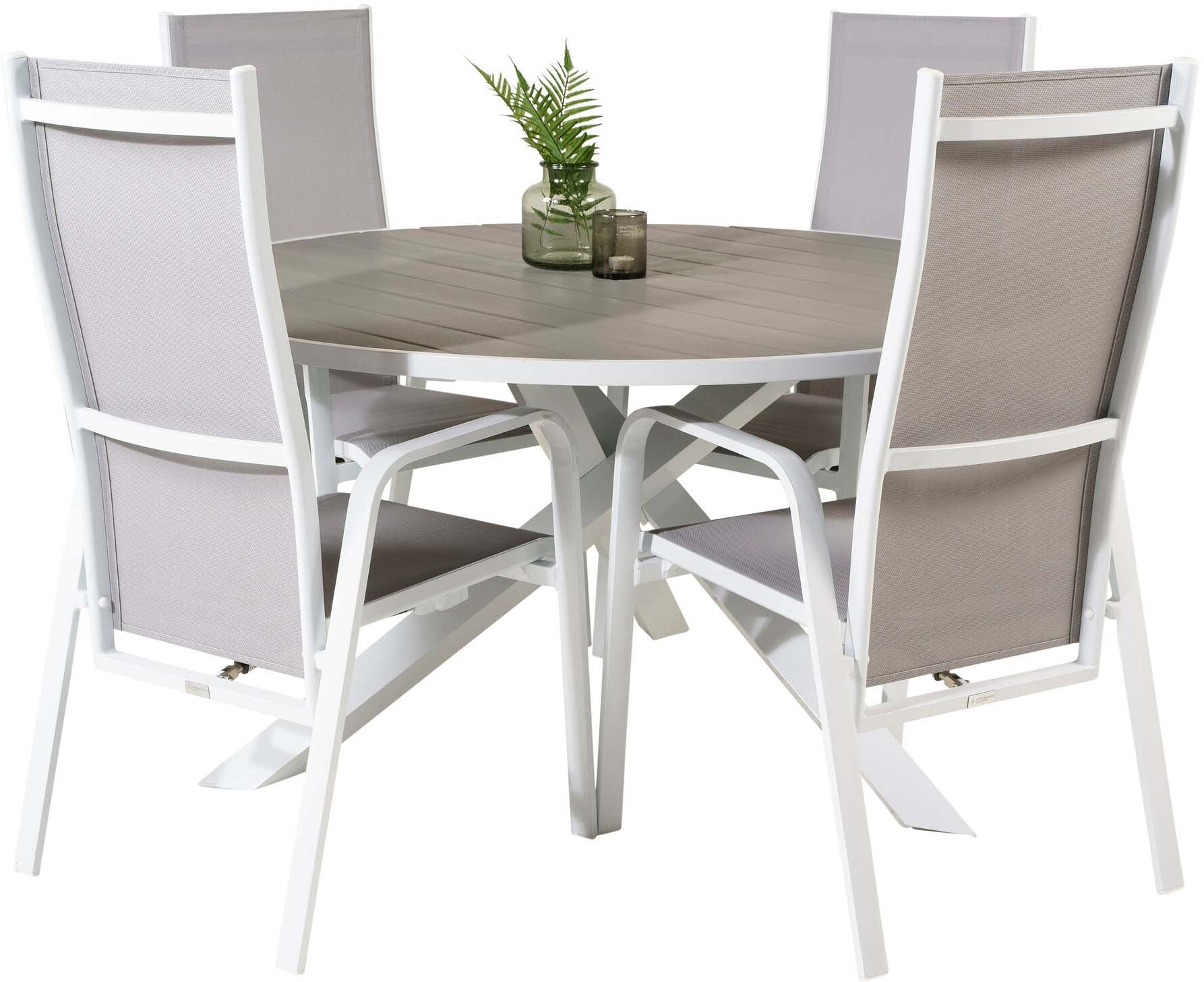 Parma Outdoor-Tischset + Copacabana ⌀140cm/4St. in Grau weiss präsentiert im Onlineshop von KAQTU Design AG. Gartentischset ist von Venture Home
